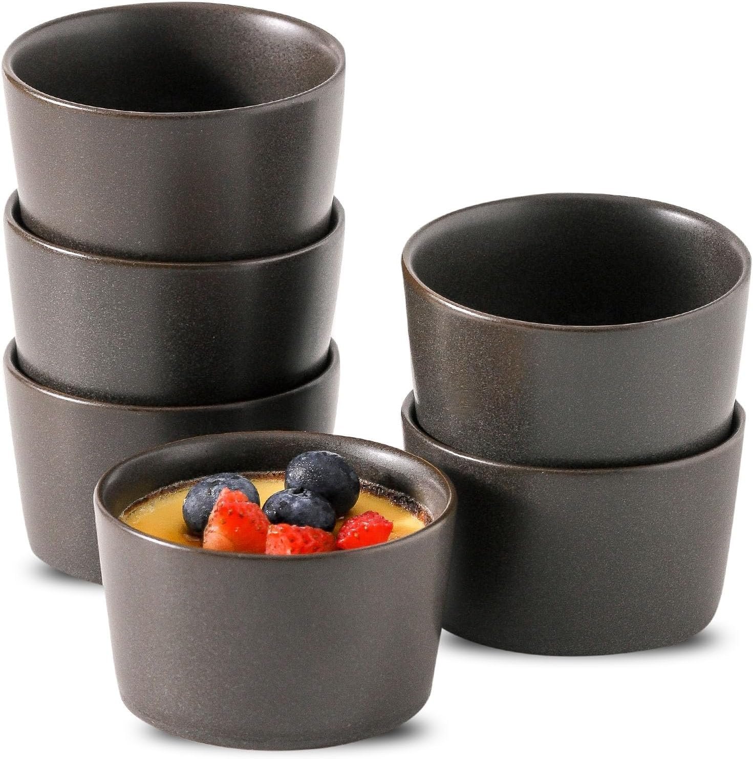 2.5盎司陶瓷小烤杯6件套 留学生宿舍烘焙布蕾苏芙蕾蛋羹 哑光黑耐高温省空间