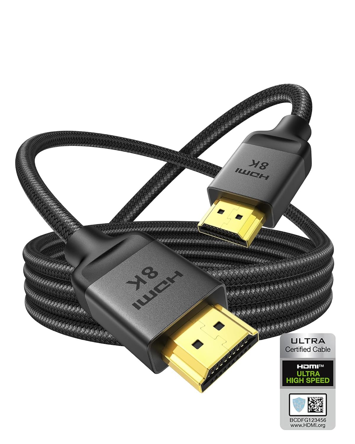 3米HDMI 2.1超高速电缆 48Gbps[8K@60Hz 4K@240Hz 120Hz]升级编织 HDR10 eARC HDCP2.2/2.3 留学生宿舍瞬间连通PS5/Xbox/Soundbar/Roku TV高清游戏影音