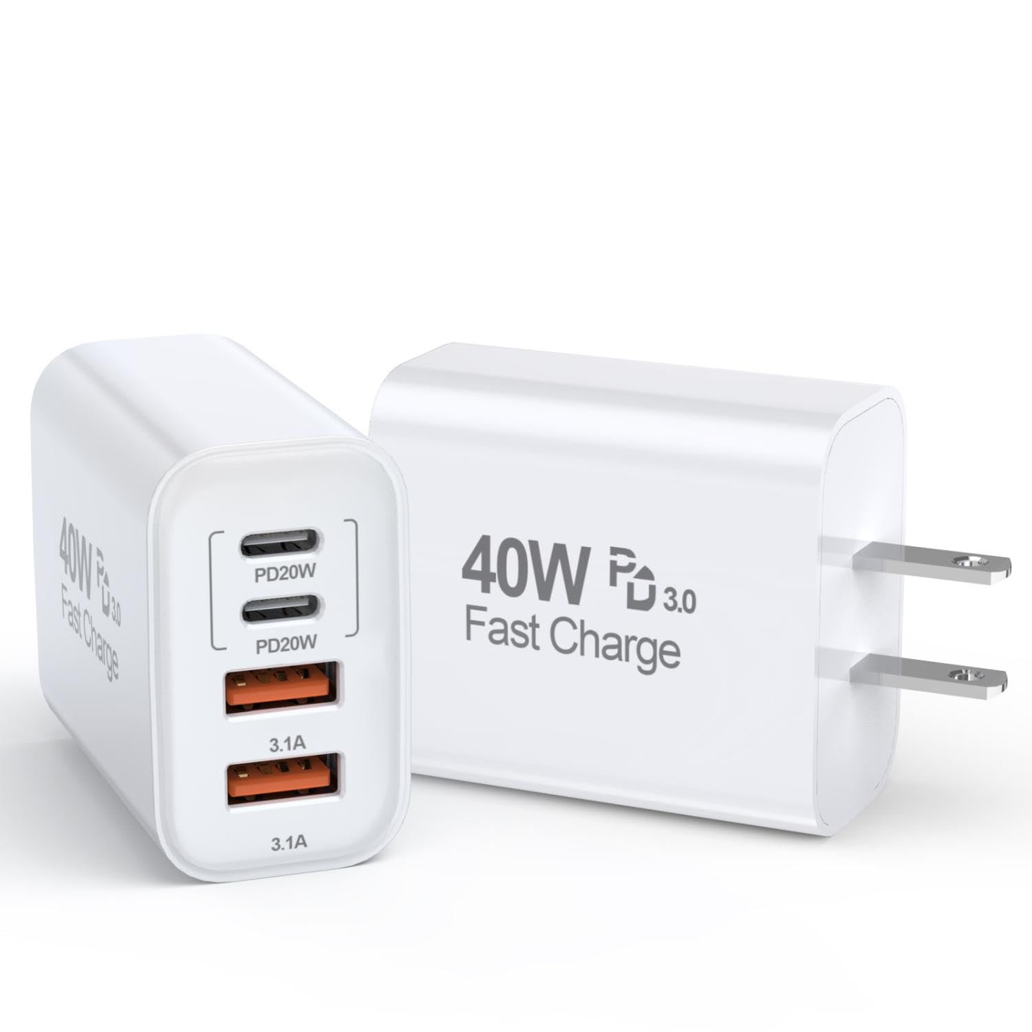 40W 4口 USB-C PD快充充电块2包：留学生海外租房充电神器，一块搞定手机平板笔记本，熬夜赶due电量稳住学习旅行无忧