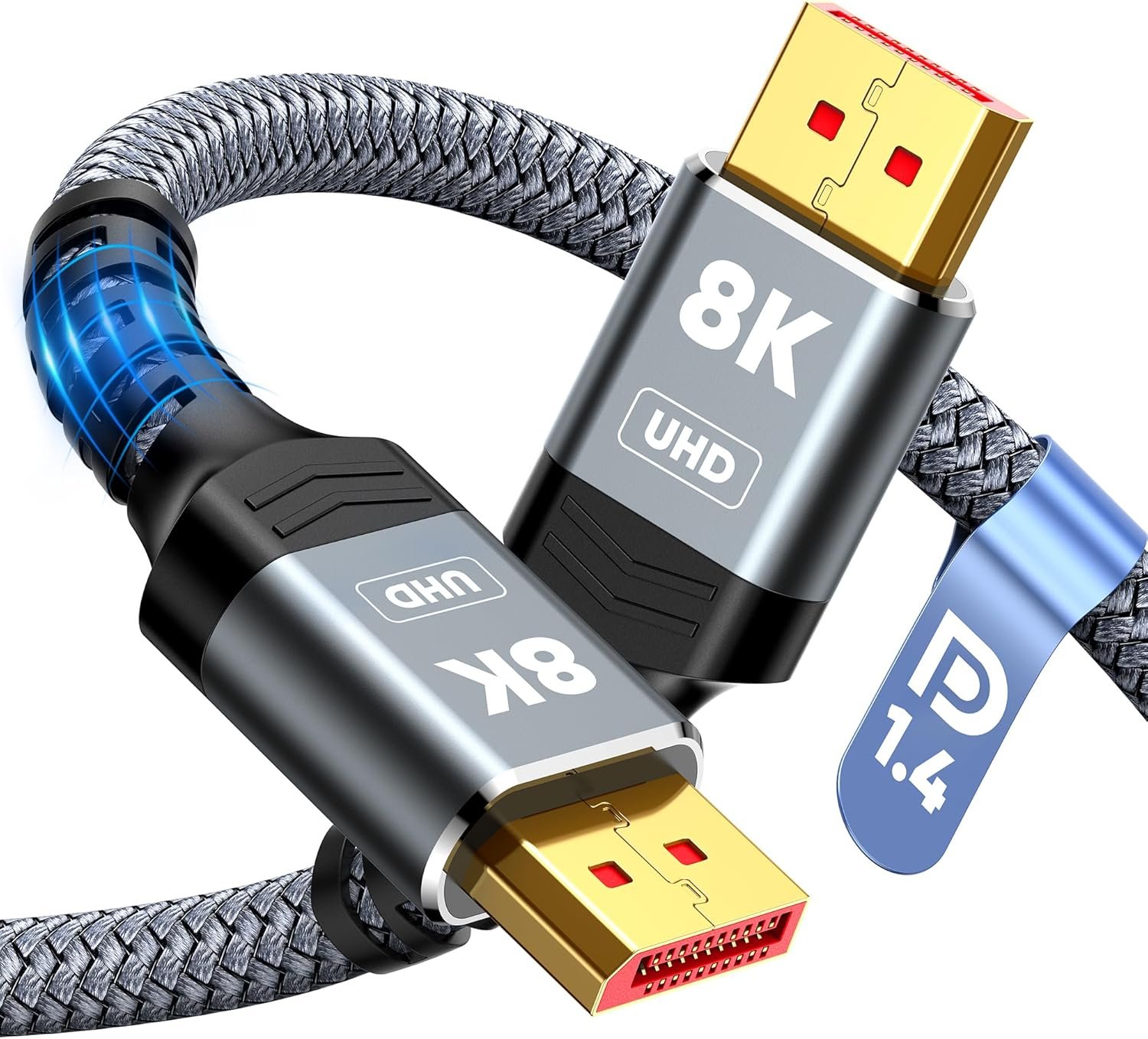 8K DisplayPort 1.4线缆6.6英尺VESA认证：留学生宿舍高清大屏连接神器，4K@144Hz游戏流畅不卡顿，海外熬夜追剧赶due多屏解压利器