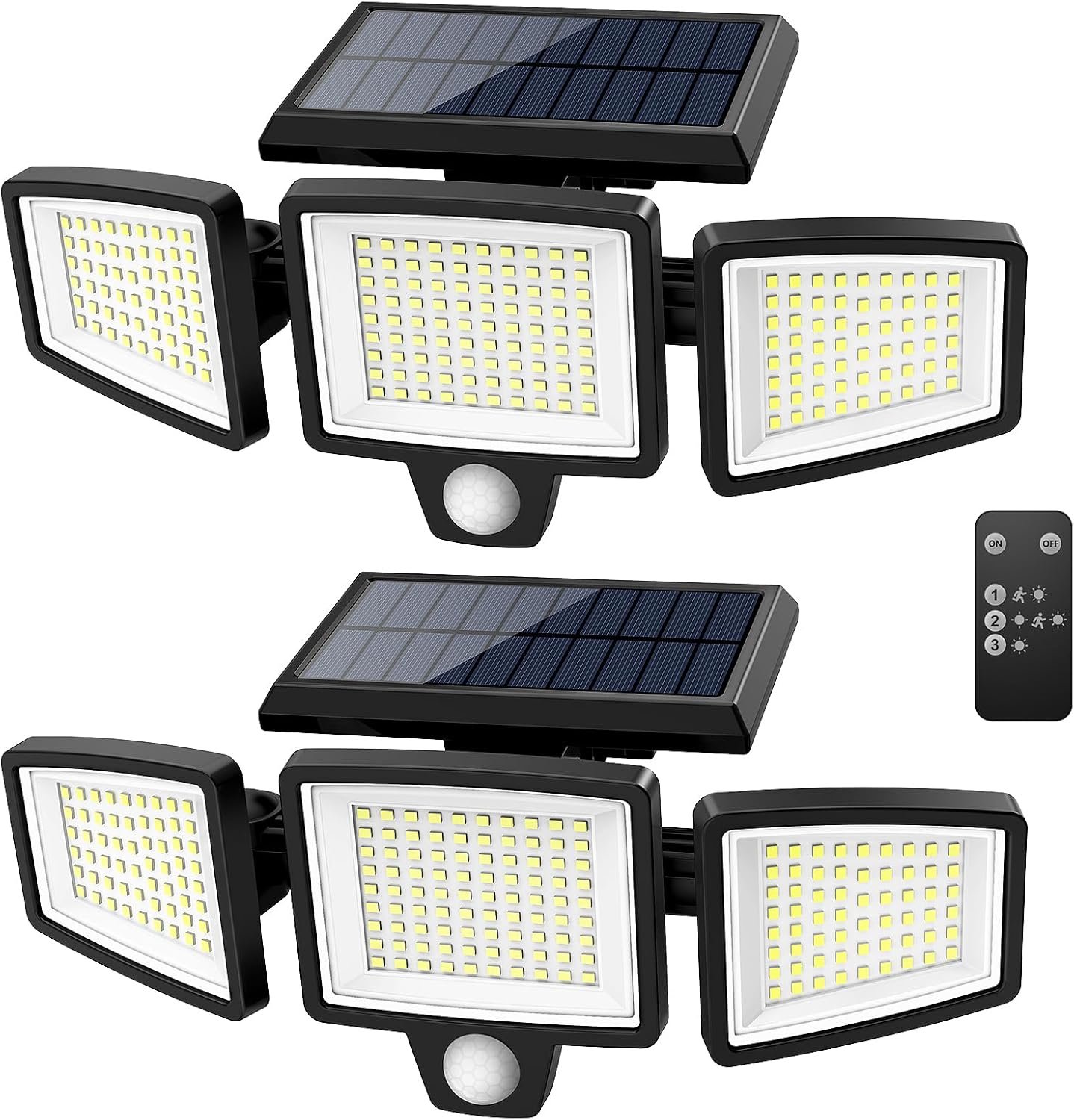 太阳能感应户外壁灯 留学生海外夜归公寓自动亮堂守护 2500LM 210LED 遥控3头 IP65防水270°广角3模式2件套
