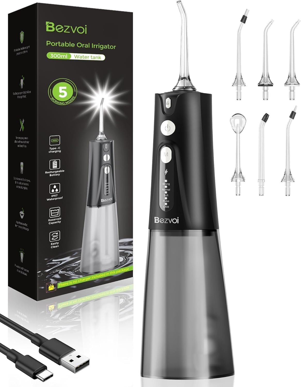 水牙线器：留学生海外快餐牙缝清洁利器，宿舍防水便携300ML 5模式6喷嘴一冲护口腔