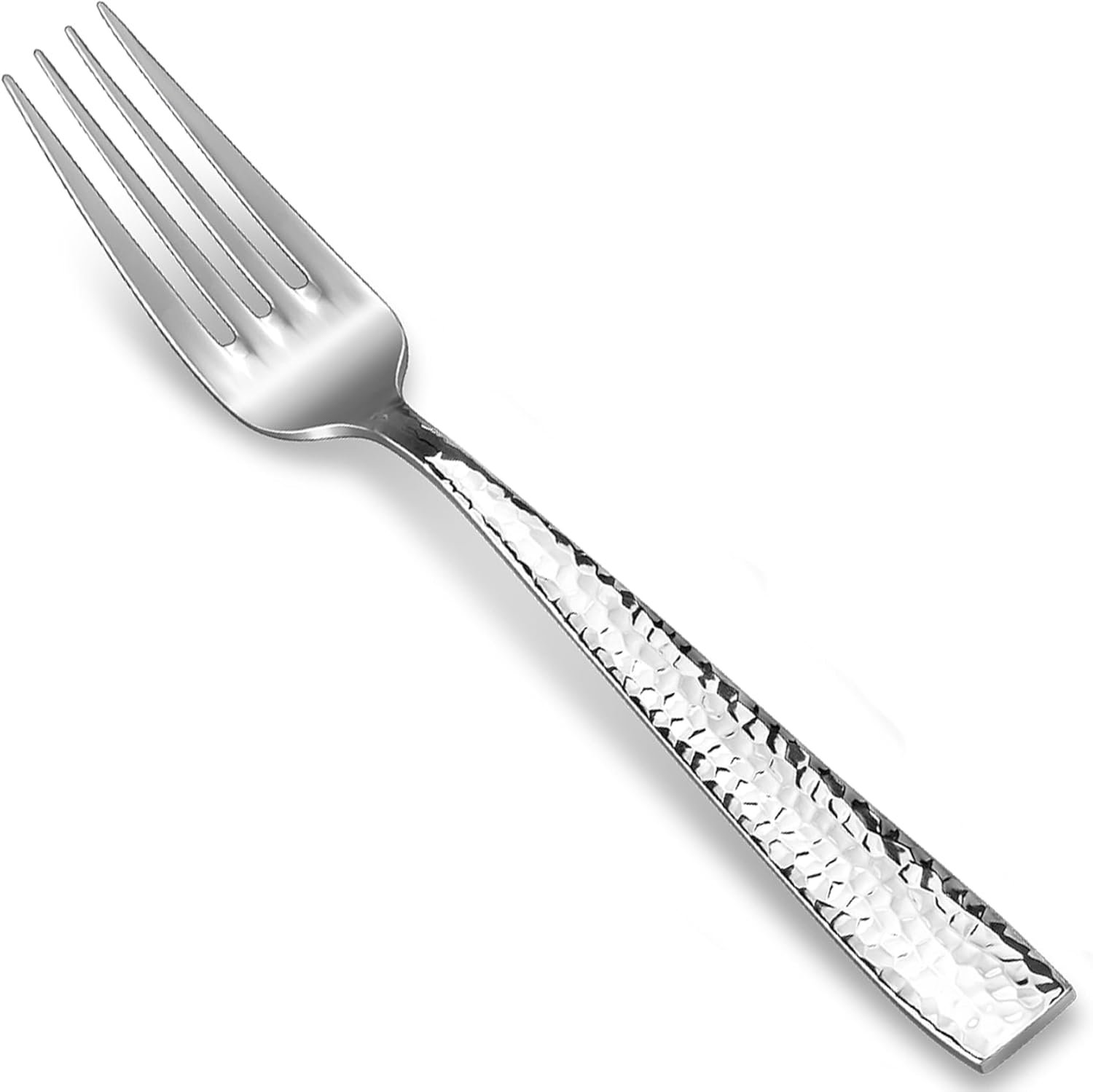 留学生宿舍优雅西餐首选：8.3英寸锤击纹不锈钢晚餐叉4件套，方刃圆润舒适易清洗，瞬间升级独居小餐桌