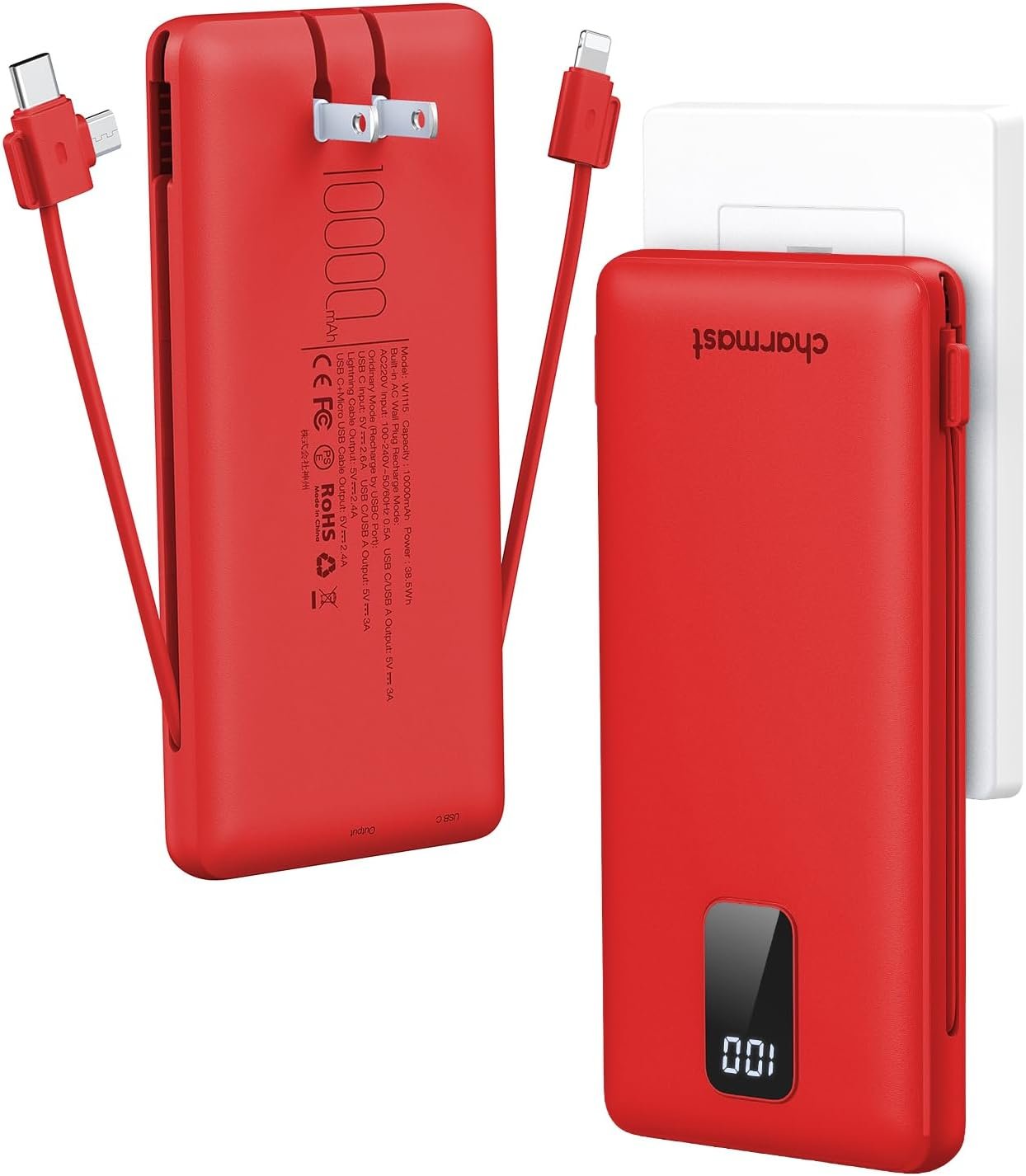 留学生海外机场候机续航神器 10000mAh内置电缆插头USB C快充超薄移动电源旅行充电无忧