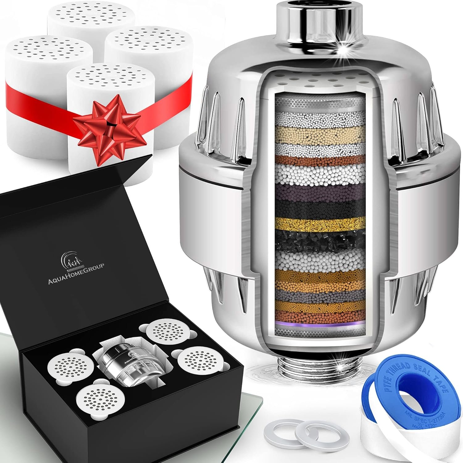 硬水淋浴花洒过滤器20阶段+5替换滤芯 留学生租房去氯氟维生素C E A亮肤秀发