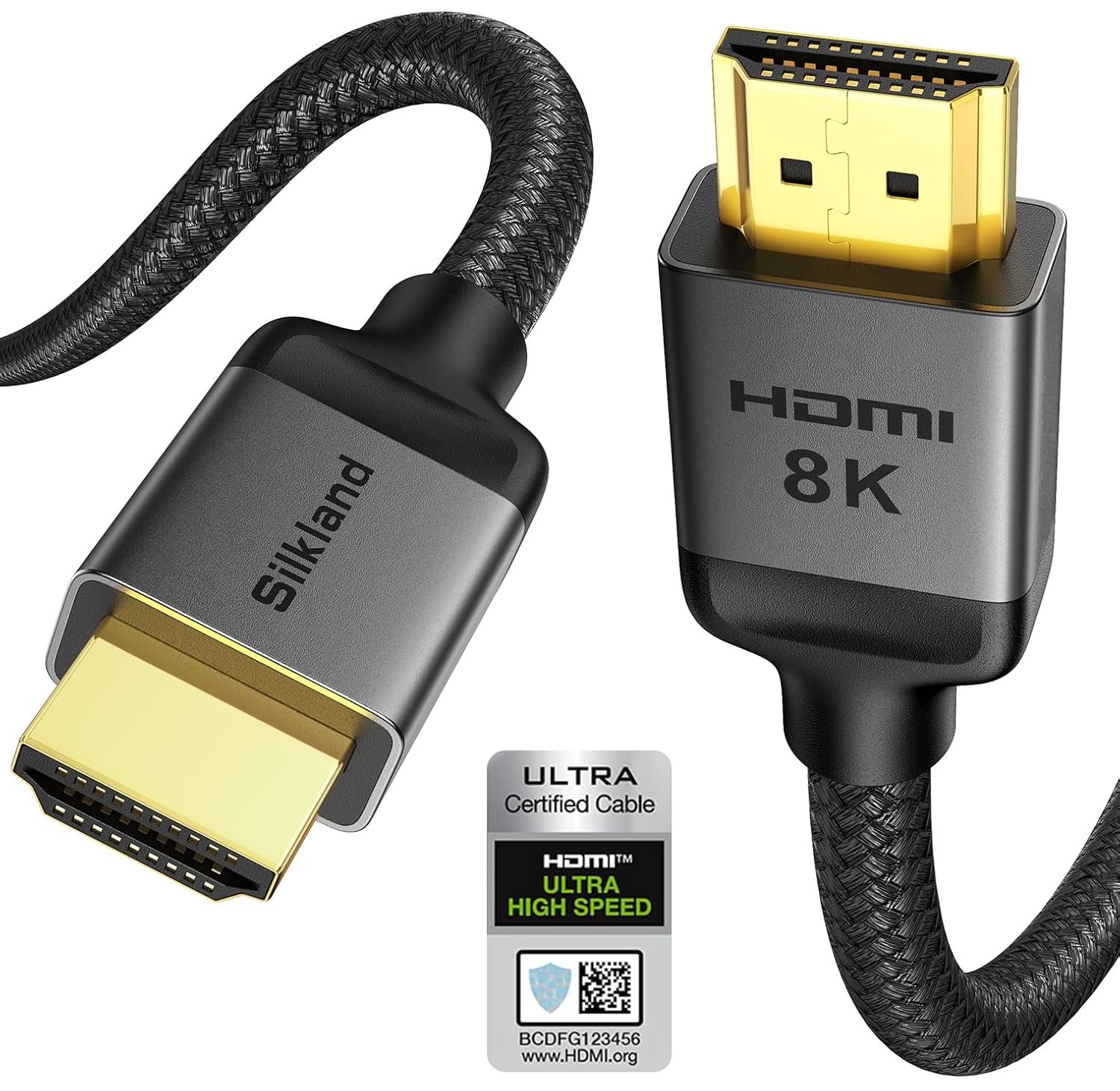 认证HDMI 2.1线缆 [4K@240Hz 144Hz 120Hz 8K@60Hz] 1440P超高速48Gbps升级编织 HDR10+ eARC HDCP2.3 兼容Xbox/PS5/PS4/Roku TV-2米：留学生宿舍熬夜游戏不卡顿 海外租房高清追剧放松神器