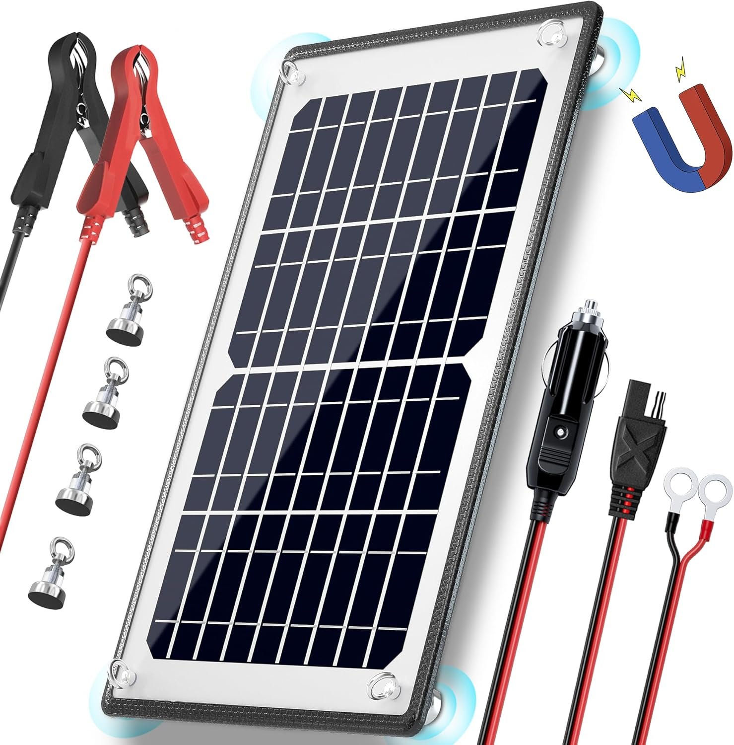 10W 12V 磁吸太阳能车电池涓流充电维护器 内置MPPT防水控制器 留学生海外闲置爱车随时满电鳄鱼夹即充
