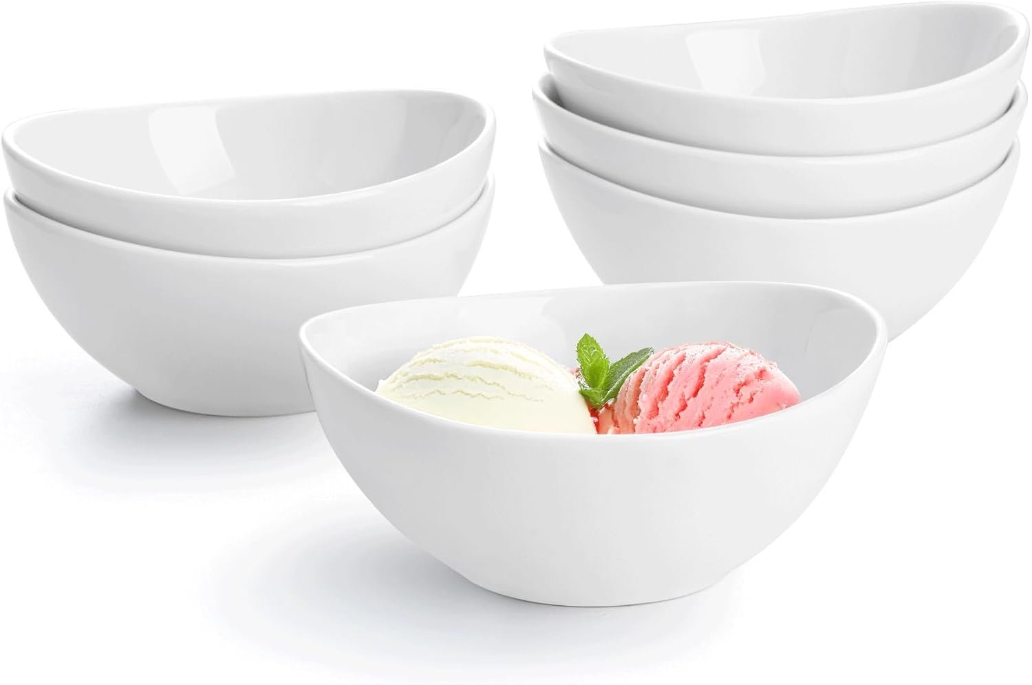 10盎司小白瓷碗6件套 - 留学生宿舍一碗热腾米饭汤羹，瓷质小份零食甜点解乡愁