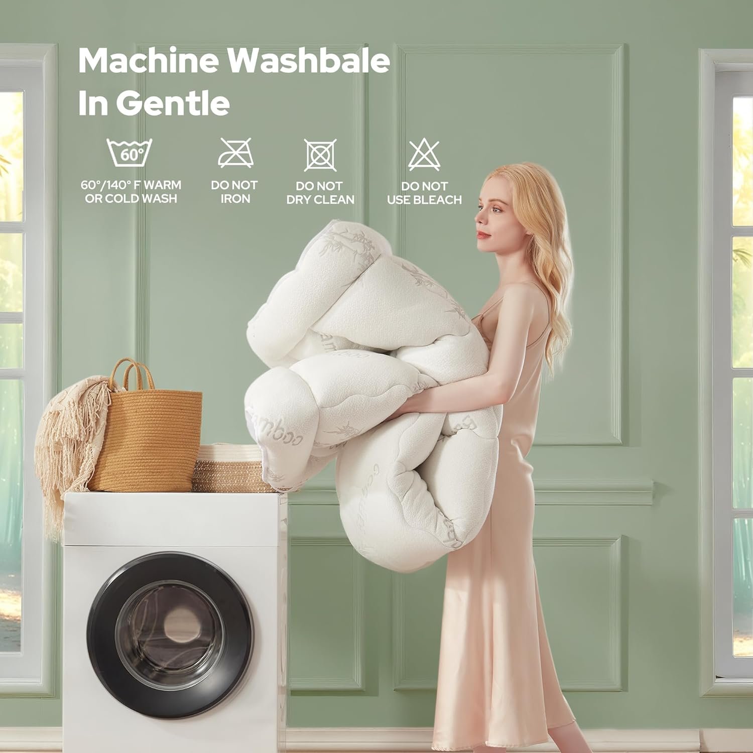 皇后尺寸竹纤维床垫顶垫，留学生海外租房硬床变柔软，6-18英寸伸缩袋透气枕头顶缓解背痛一觉到天亮