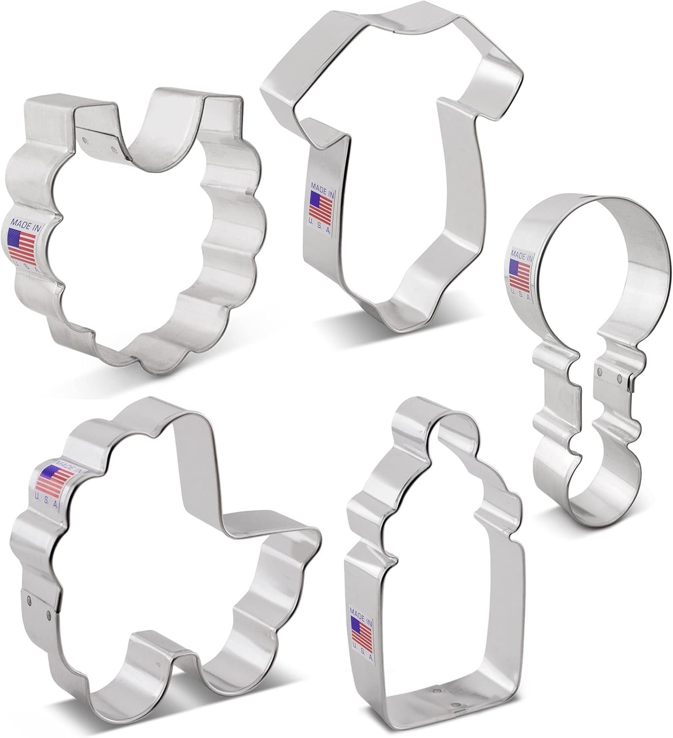 留学生海外小厨房DIY宝宝派对饼干模具5件套 连体衣围兜摇铃奶瓶婴儿车形状温馨分享