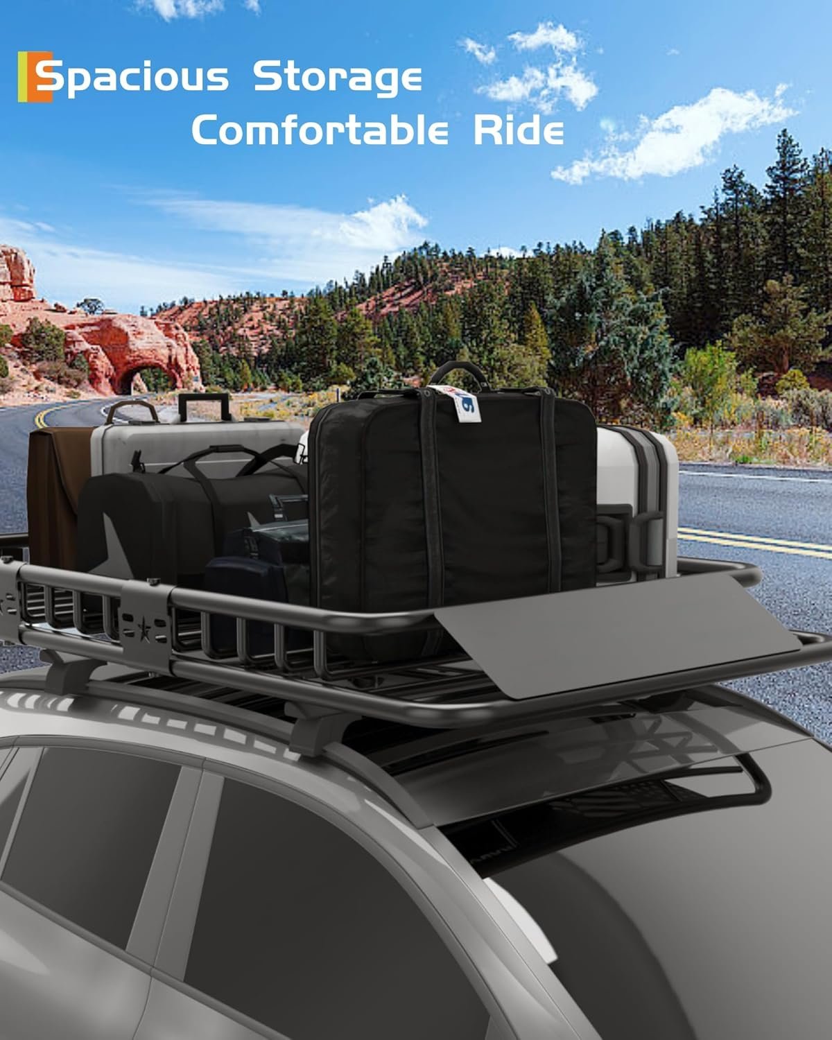 46x36英寸通用车顶行李架篮子 200磅大容量重型SUV卡车行李架 留学生海外跨城搬家自驾游行李轻松扩展空间省心神器