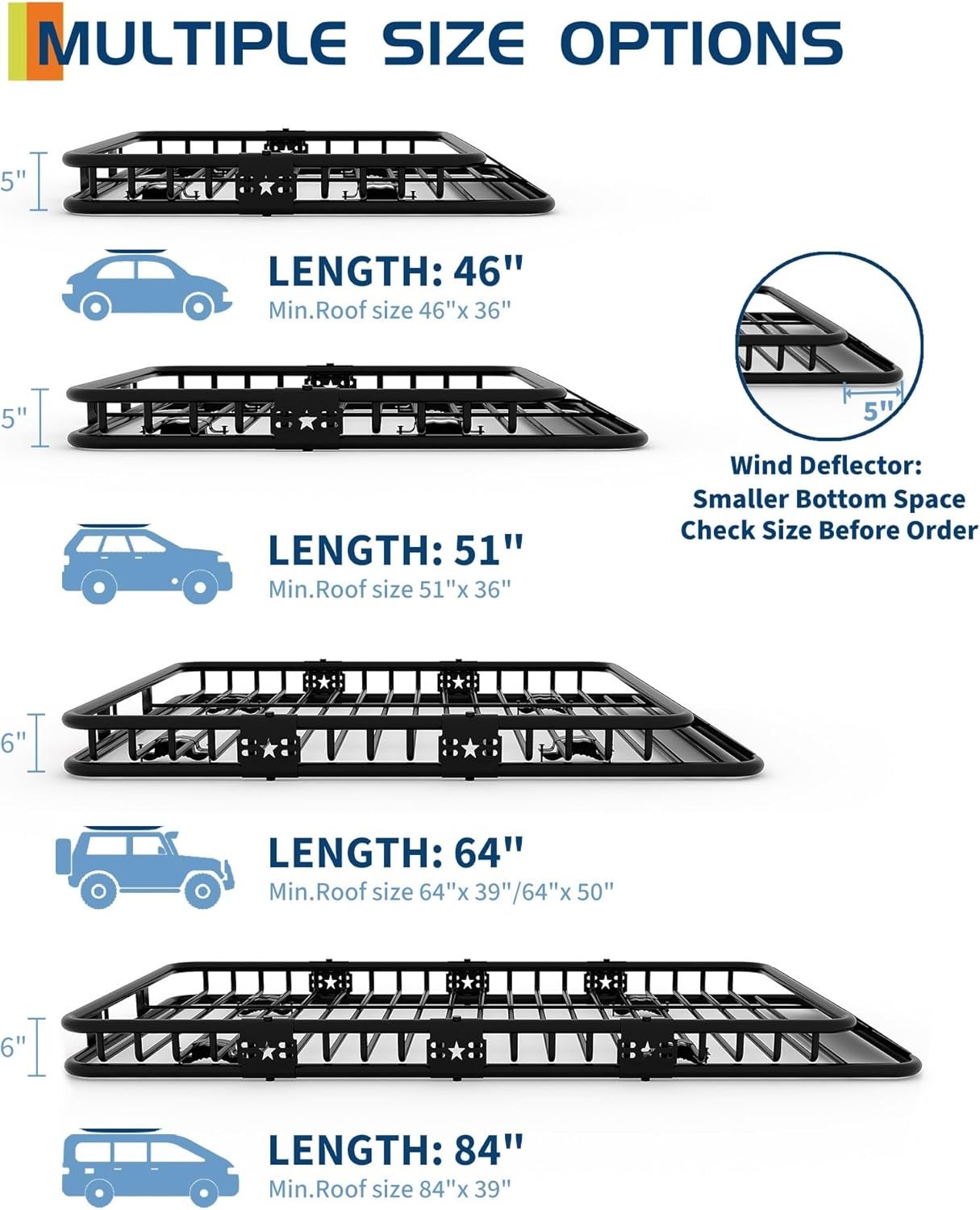 46x36英寸通用车顶行李架篮子 200磅大容量重型SUV卡车行李架 留学生海外跨城搬家自驾游行李轻松扩展空间省心神器