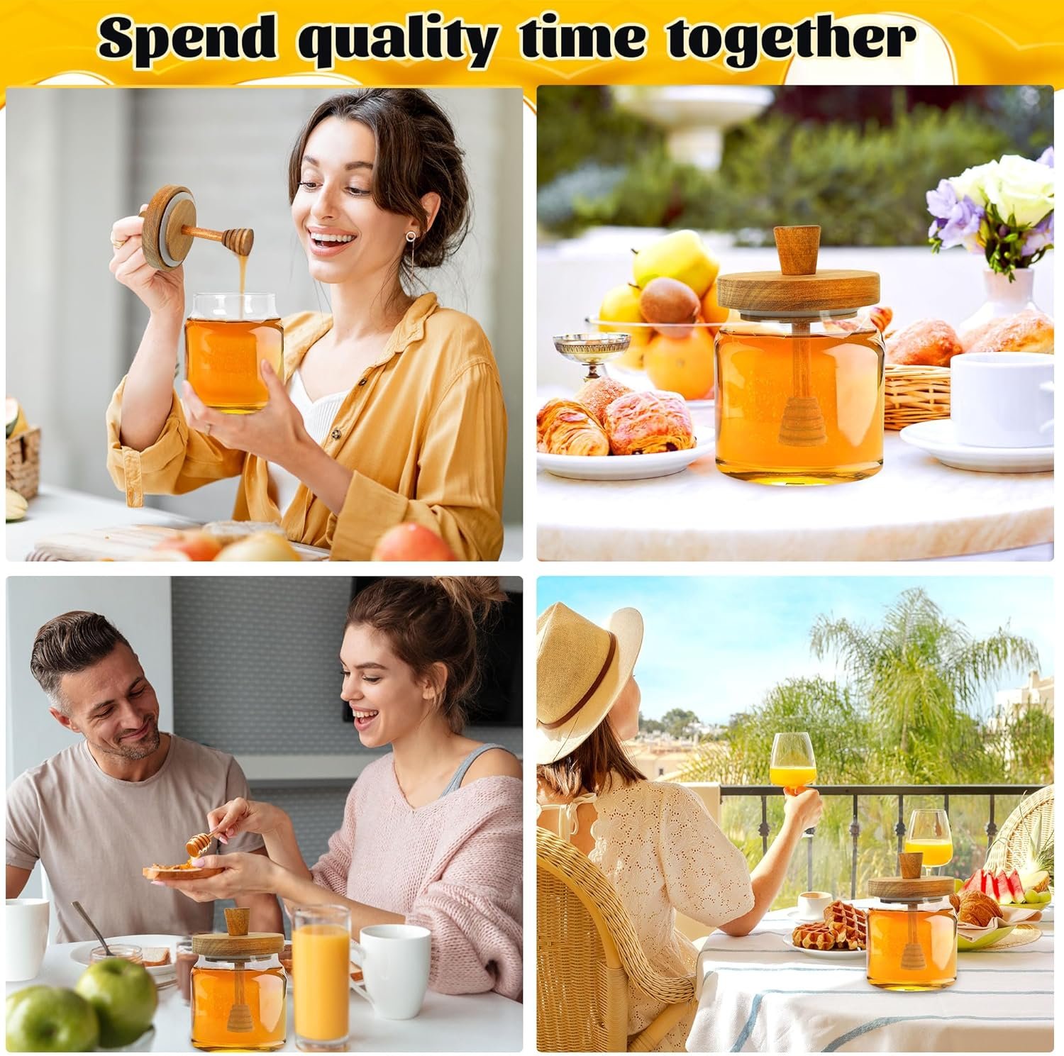 18oz玻璃蜂蜜罐带木勺密封盖-留学生小厨房宽口蜜壶轻松舀蜜泡茶解乡愁 18oz玻璃蜂蜜罐带木勺密封盖-留学生小厨房宽口蜜壶轻松舀蜜泡茶解乡愁