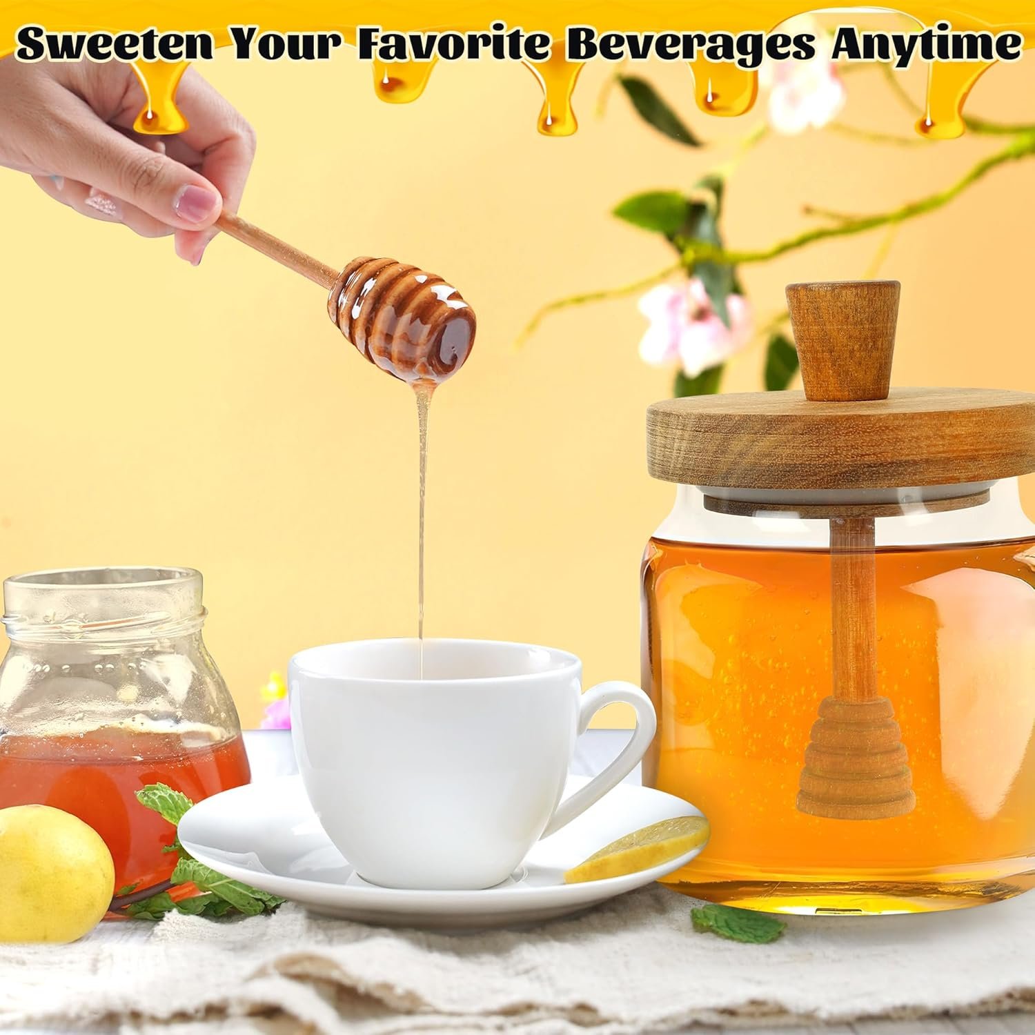 18oz玻璃蜂蜜罐带木勺密封盖-留学生小厨房宽口蜜壶轻松舀蜜泡茶解乡愁 18oz玻璃蜂蜜罐带木勺密封盖-留学生小厨房宽口蜜壶轻松舀蜜泡茶解乡愁