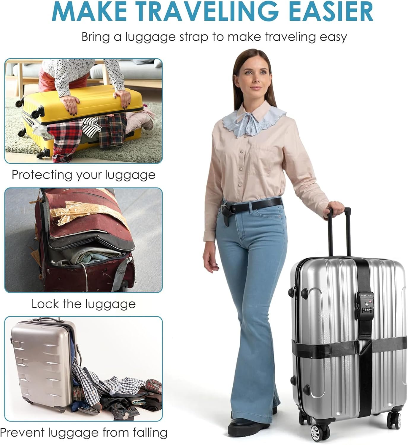 行李箱TSA锁绑带 留学生机场托运防丢防爆 高亮易识20-32寸重型保护