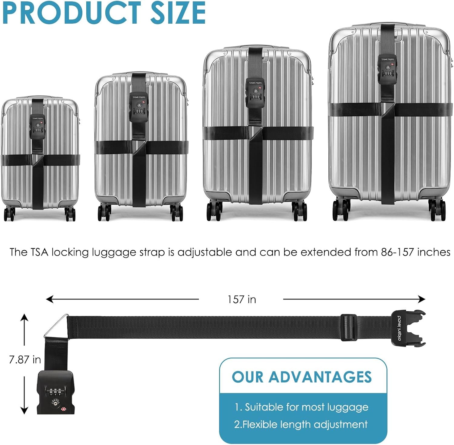 行李箱TSA锁绑带 留学生机场托运防丢防爆 高亮易识20-32寸重型保护