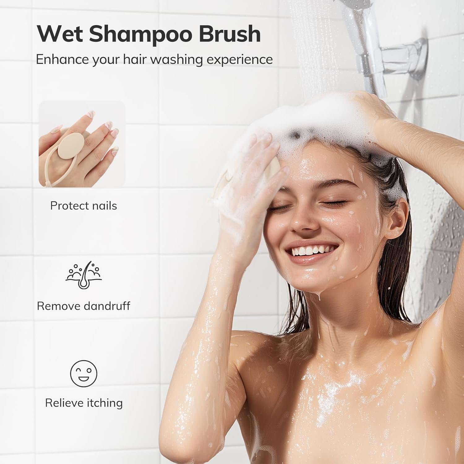 硅胶头皮按摩洗发刷 留学生宿舍淋浴瞬间 软刷深层去屑护理 湿干两用促进头发生长