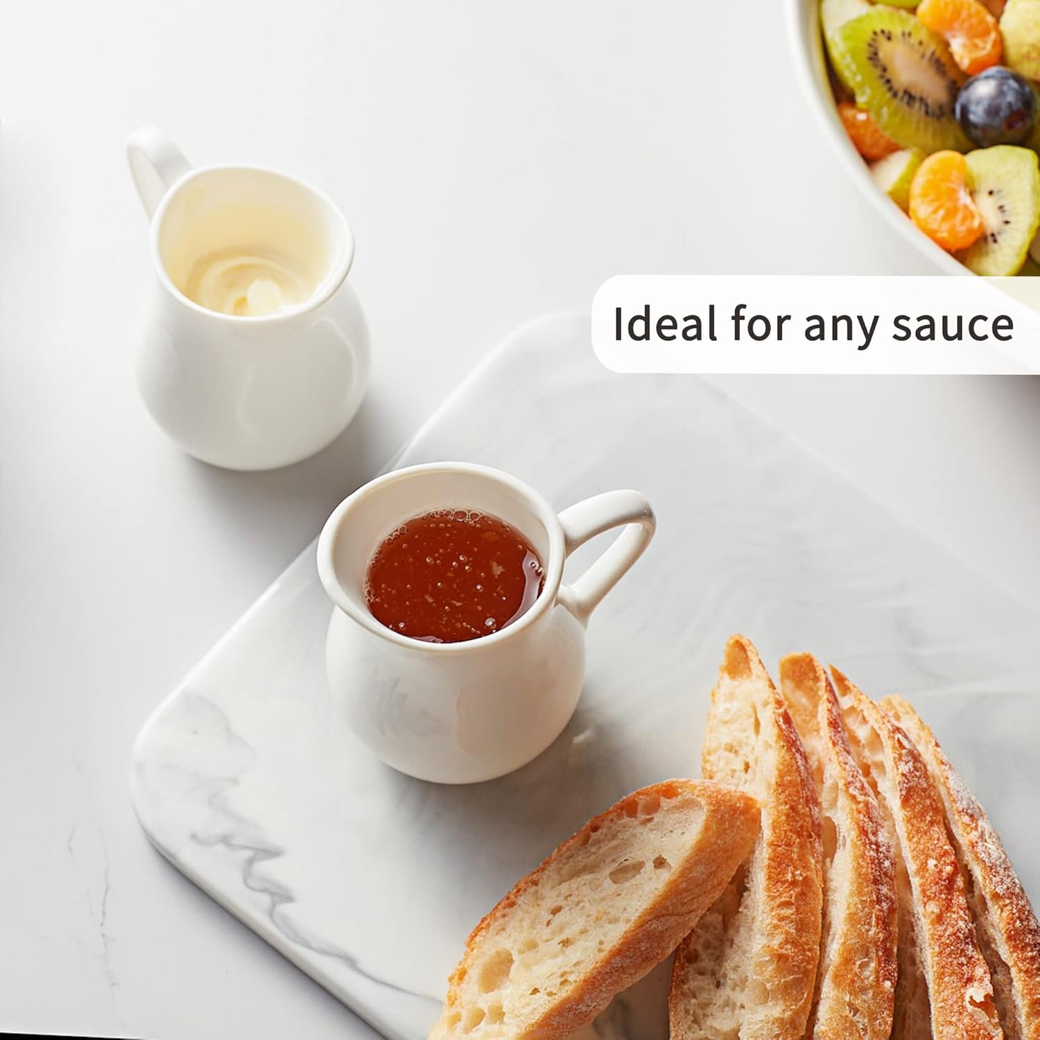 2件装4盎司白瓷小奶壶 留学生宿舍热牛奶泡咖啡瞬间温暖家乡味 带把手陶瓷酱料容器 微波冰箱安全