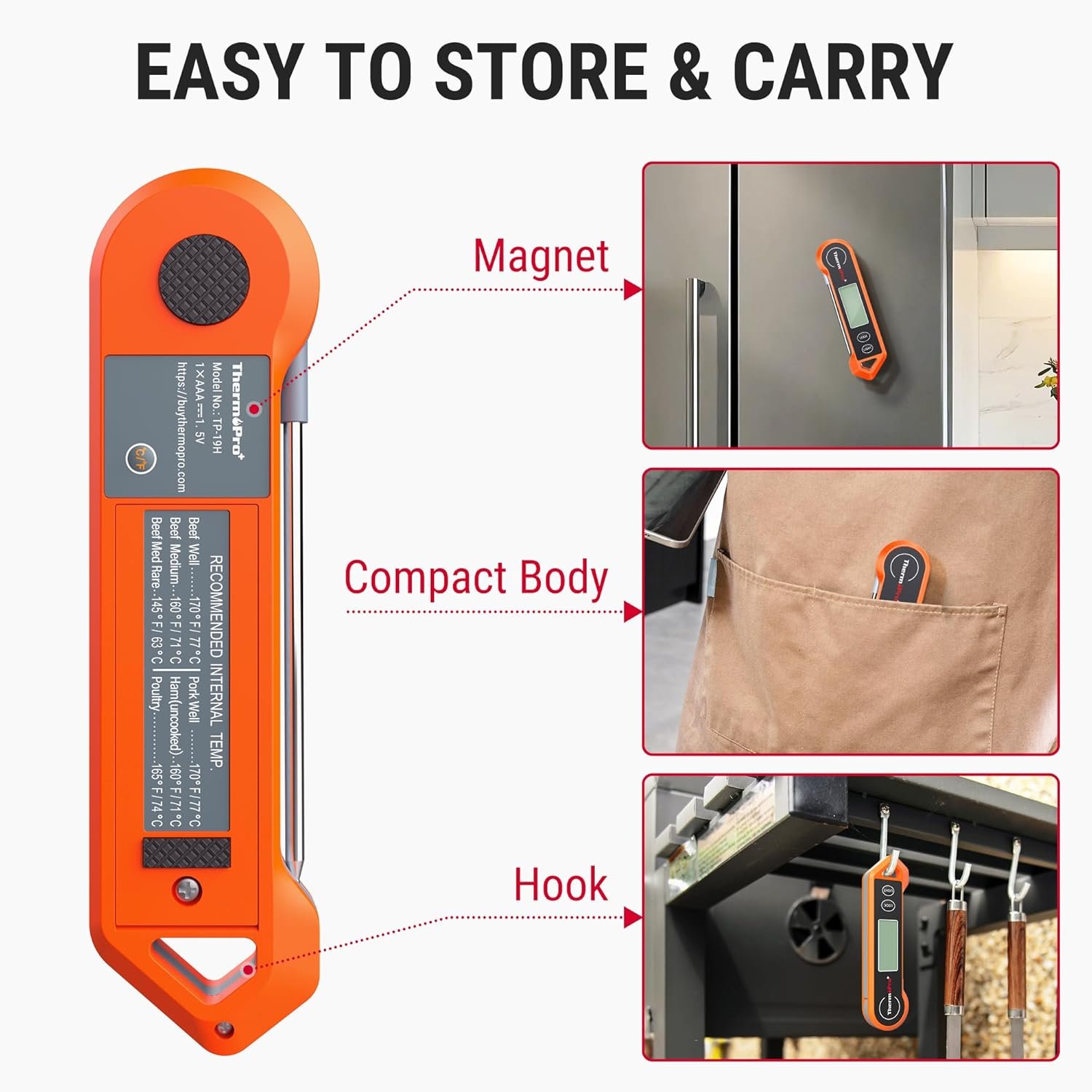 数字肉类温度计 留学生海外租房自煮利器 运动感应背光即时读温 精准掌握BBQ烤肉油炸熟度安心下厨