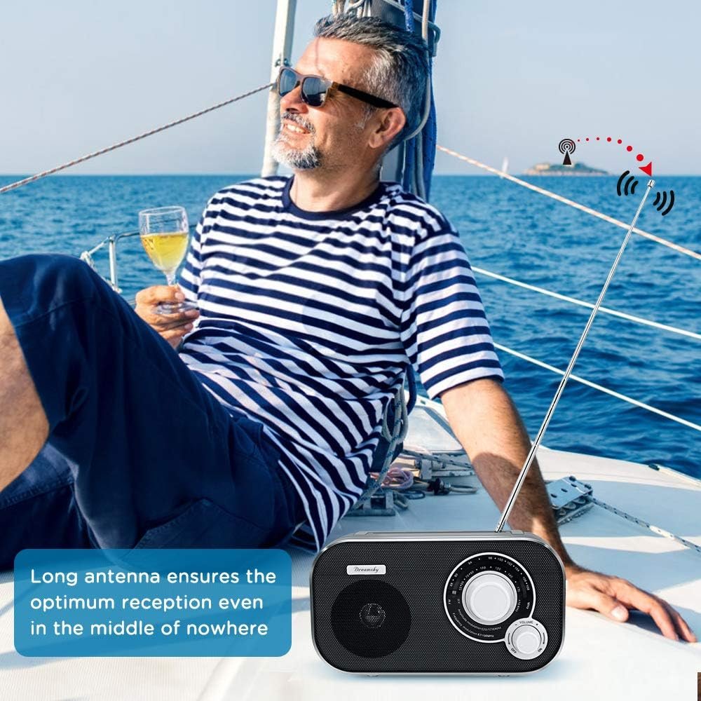 AM FM 便携收音机 留学生海外宿舍插电深夜听家乡广播解乡愁 电池备用强信号大声音 超大拨盘易上手 天线耳机口