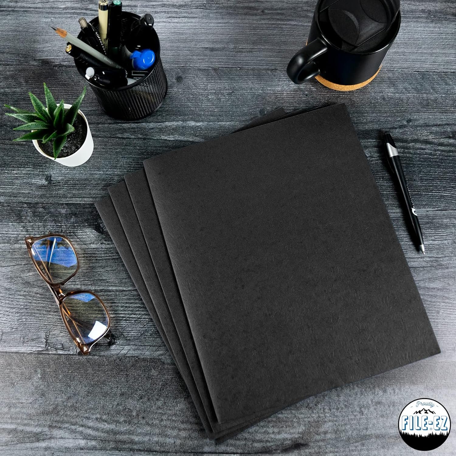 留学生宿舍书桌作业收纳神器：黑色双口袋文件夹125包 纹理纸 信纸尺寸