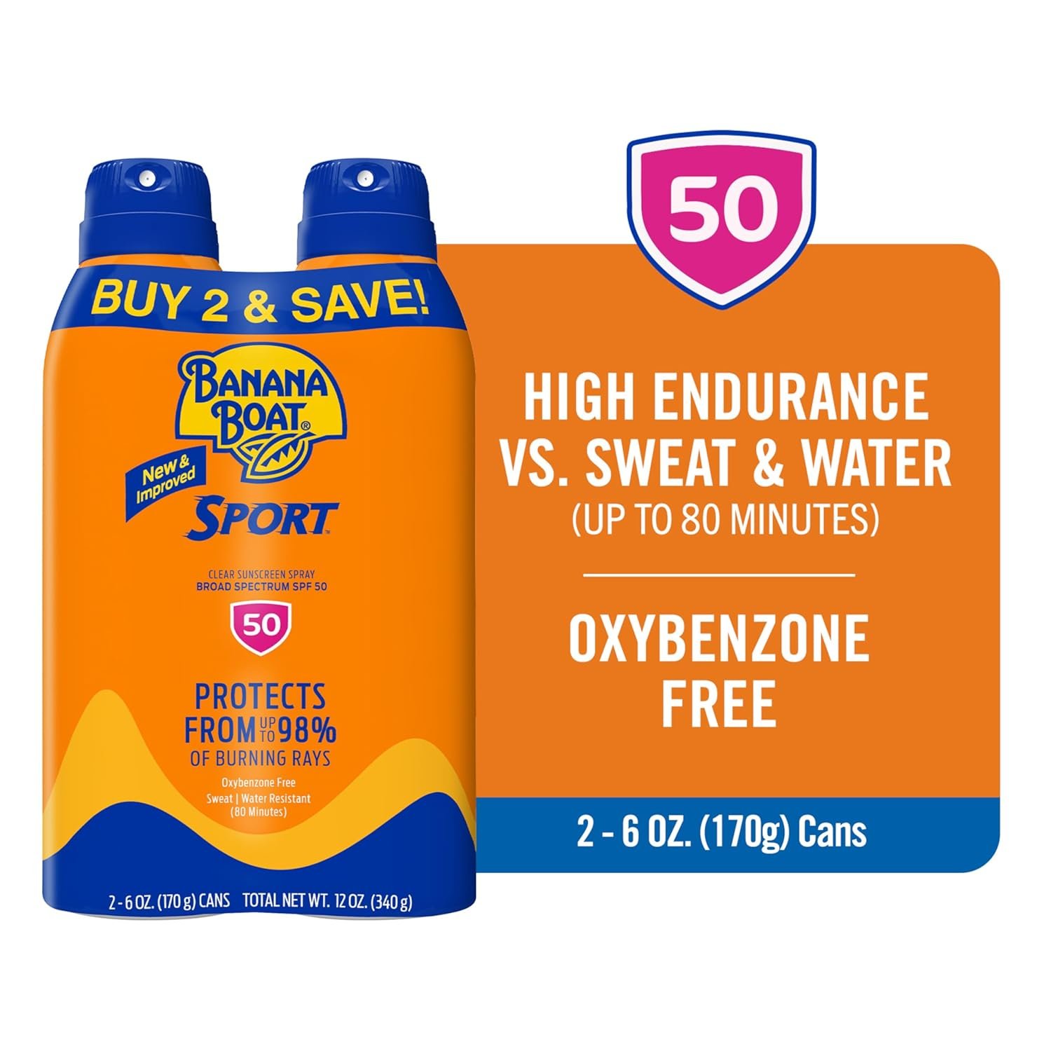 SPF50防水无氧苯酮防晒喷雾 双6oz装 | 留学生海外海滩聚会 喷即持久防护安心狂欢
