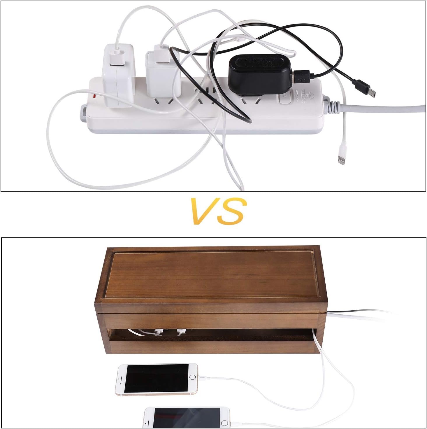 木质线缆整理盒 留学生海外宿舍书桌隐藏延长线电源条 瞬间整洁专注学习空间（棕色）