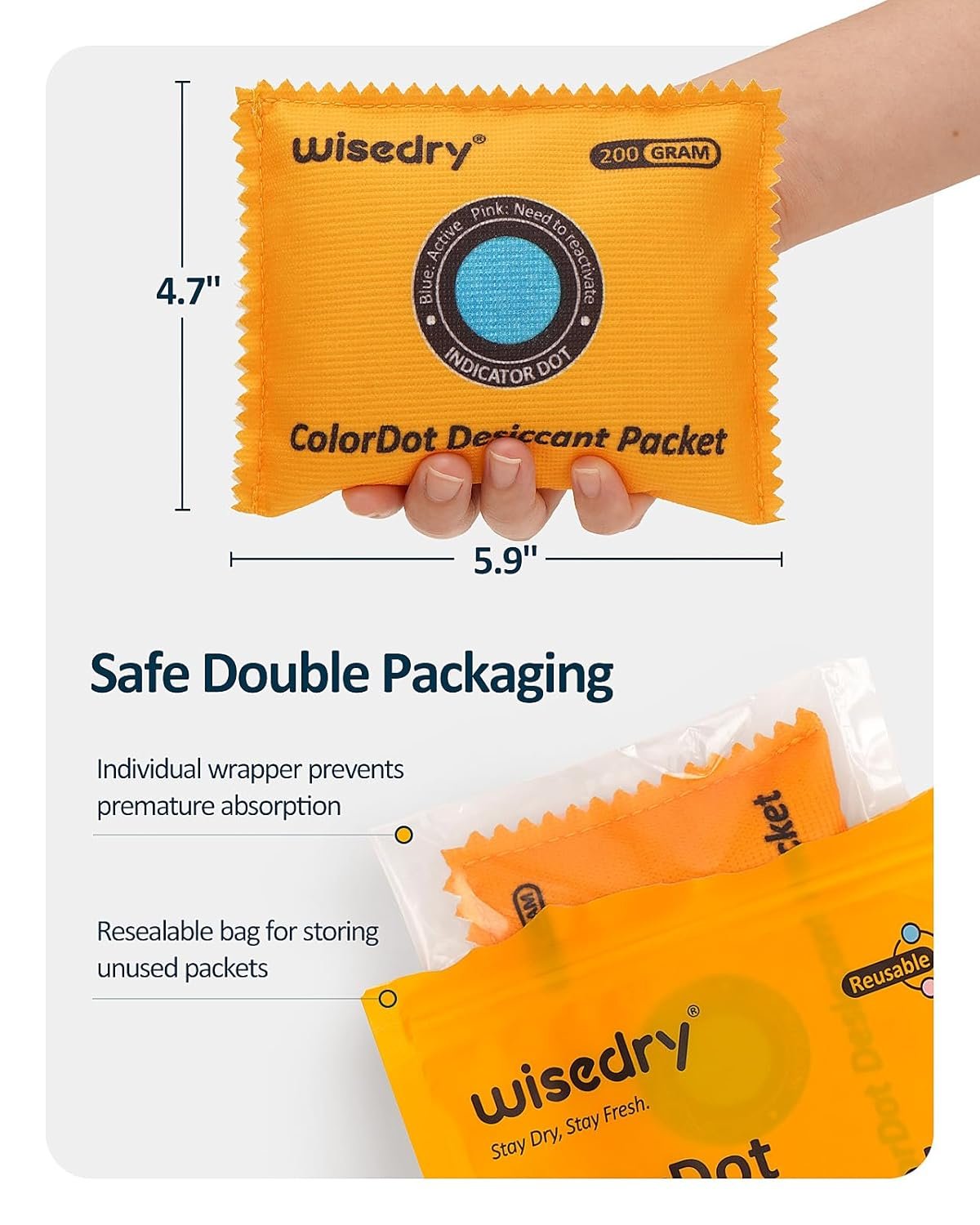 200g [3包] 留学生宿舍行李箱防潮守护者，颜色指示可充电硅胶干燥剂，重复使用吸湿包守护海外衣物干爽如新