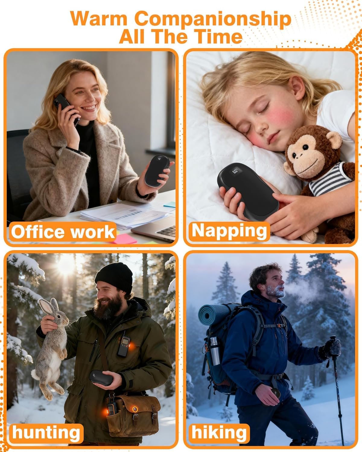 留学生海外寒冬校园步行暖手神器：充电手暖宝2件套，便携数字显示口袋电动加热，磁吸电池供电缓解手冷孤独