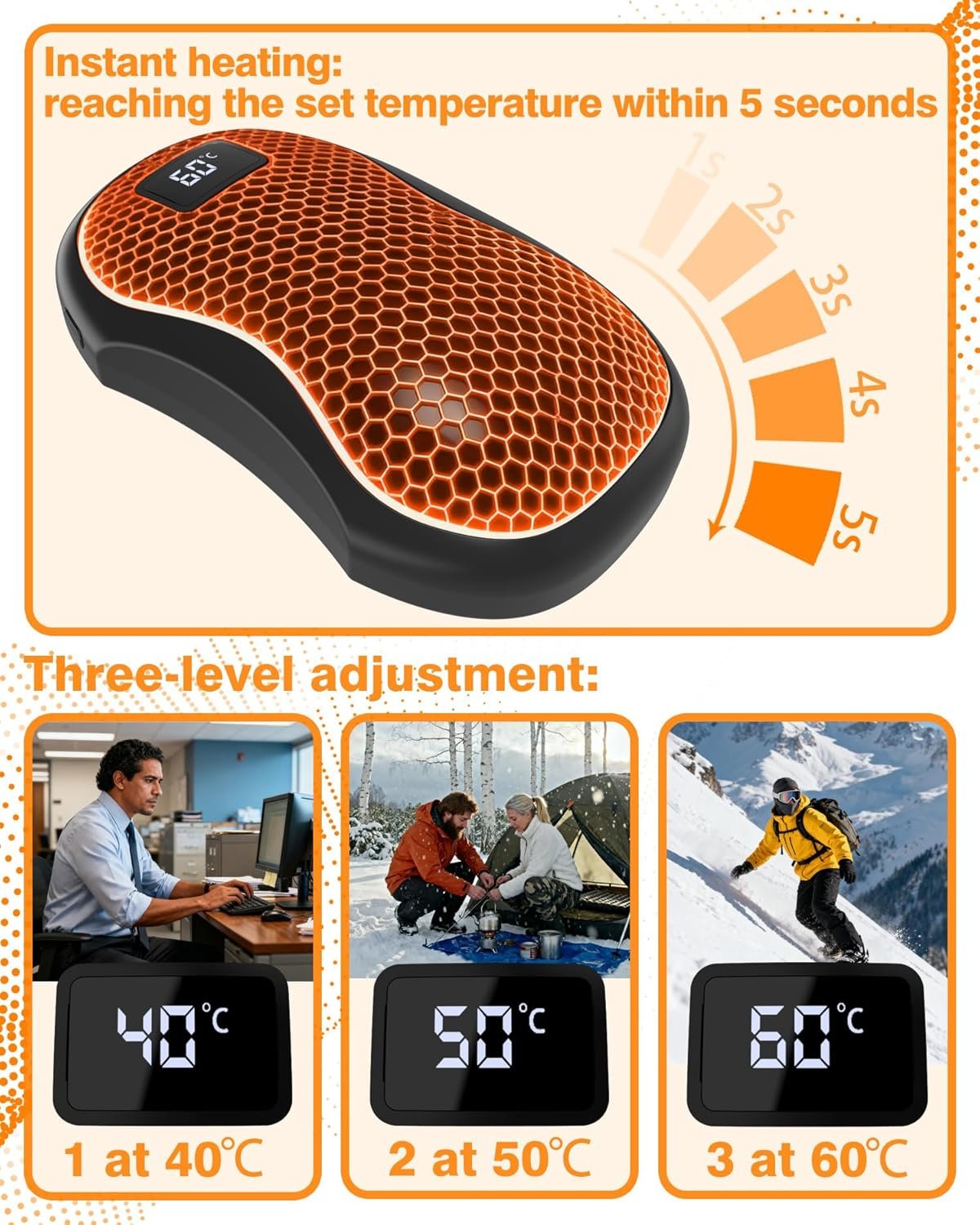 留学生海外寒冬校园步行暖手神器：充电手暖宝2件套，便携数字显示口袋电动加热，磁吸电池供电缓解手冷孤独