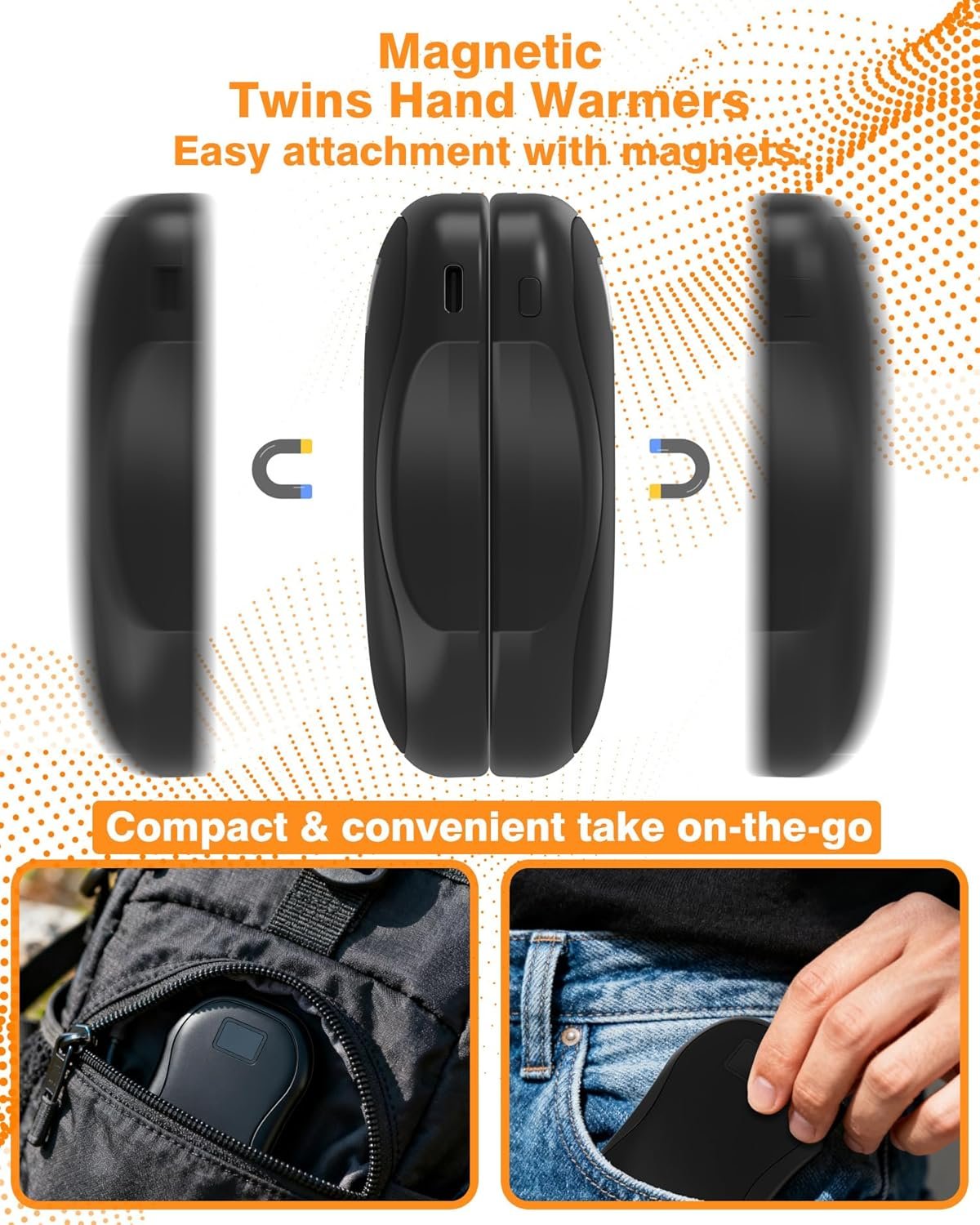 留学生海外寒冬校园步行暖手神器：充电手暖宝2件套，便携数字显示口袋电动加热，磁吸电池供电缓解手冷孤独