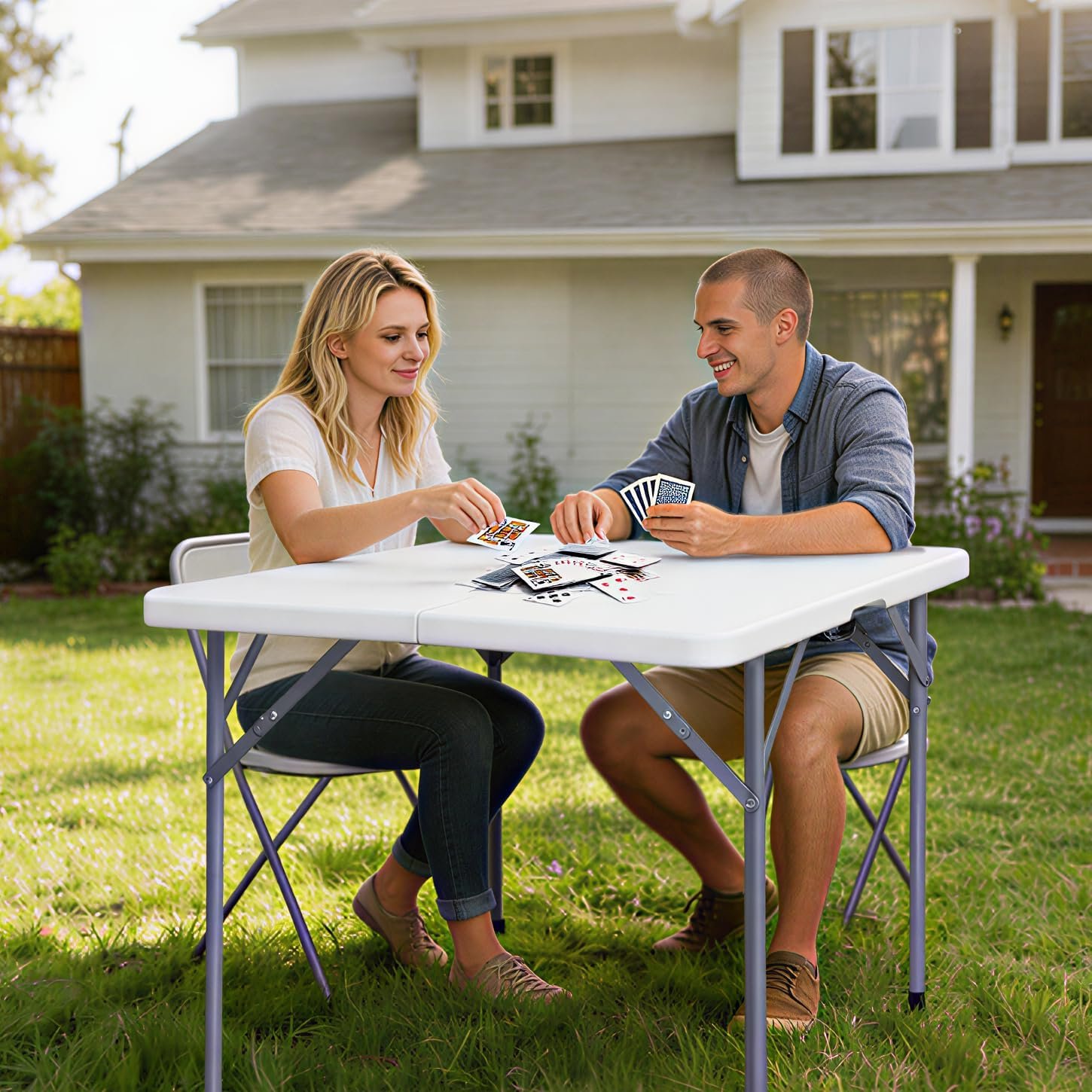 34英寸方形树脂折叠桌 留学生宿舍一秒变聚餐游戏台 室内外白色可折叠腿