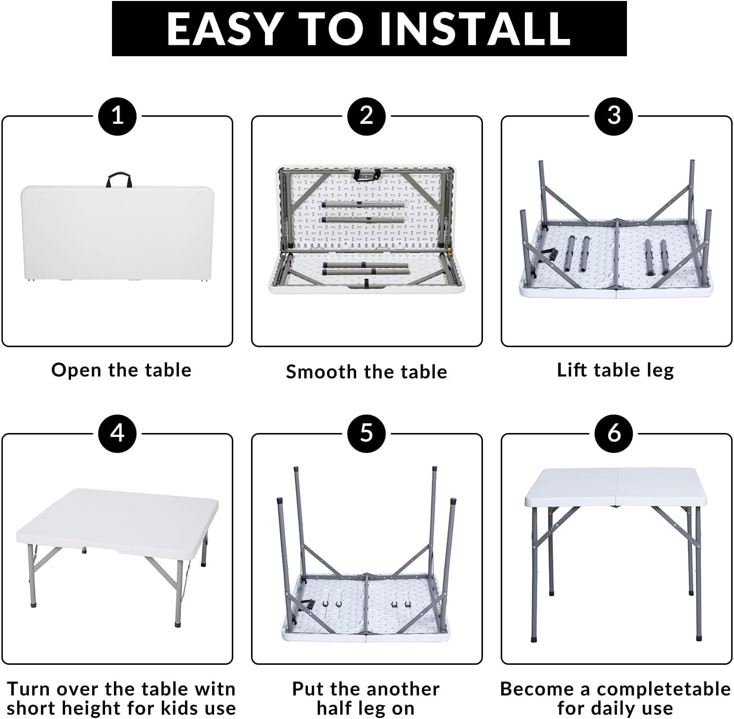 34英寸方形树脂折叠桌 留学生宿舍一秒变聚餐游戏台 室内外白色可折叠腿