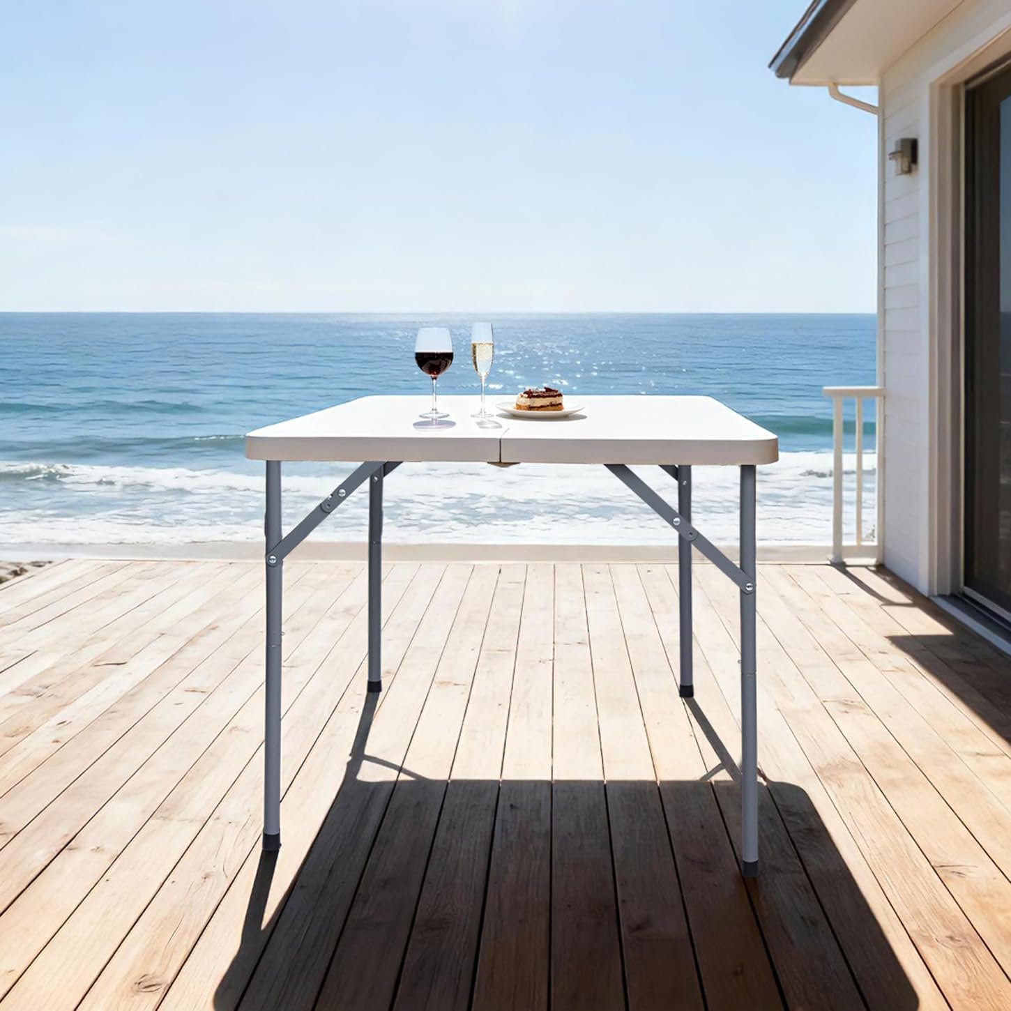 34英寸方形树脂折叠桌 留学生宿舍一秒变聚餐游戏台 室内外白色可折叠腿