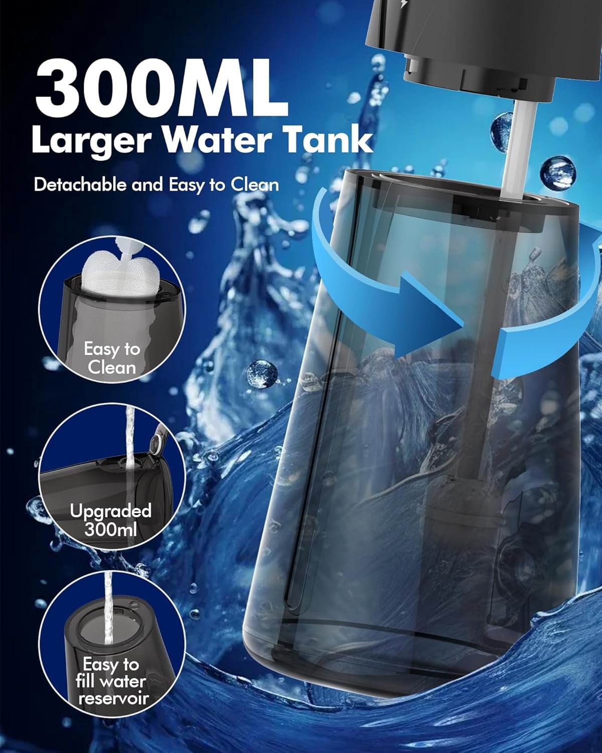 水牙线清洁器 - 留学生宿舍旅行随身牙缝冲洗,5模式6头300ml大水箱无绳充电IPX7防水电动口腔护理 水牙线清洁器 - 留学生宿舍旅行随身牙缝冲洗,5模式6头300ml大水箱无绳充电IPX7防水电动口腔护理
