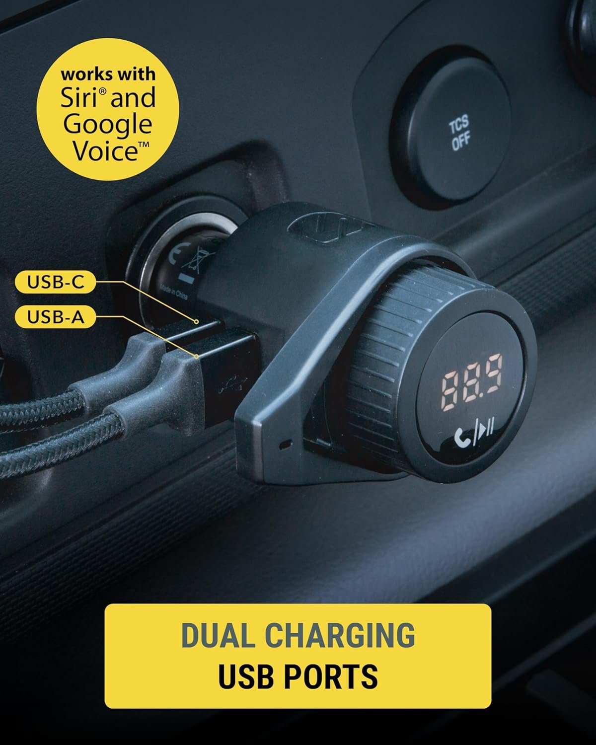 车载FM蓝牙发射器 留学生海外自驾听家乡音乐 双12W USB-C USB-A快充 免提Siri通话不分心