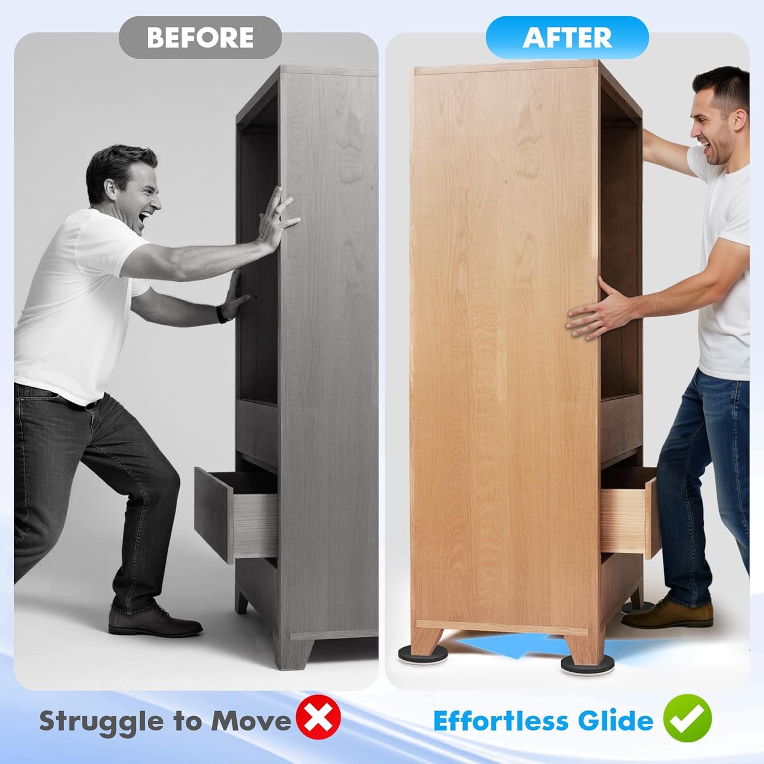 16件家具滑块 留学生公寓轻松滑动重床书桌 节省力气快速布置温馨学习角 硬木地毯通用可重复使用（8塑料8毛毡3.5寸）