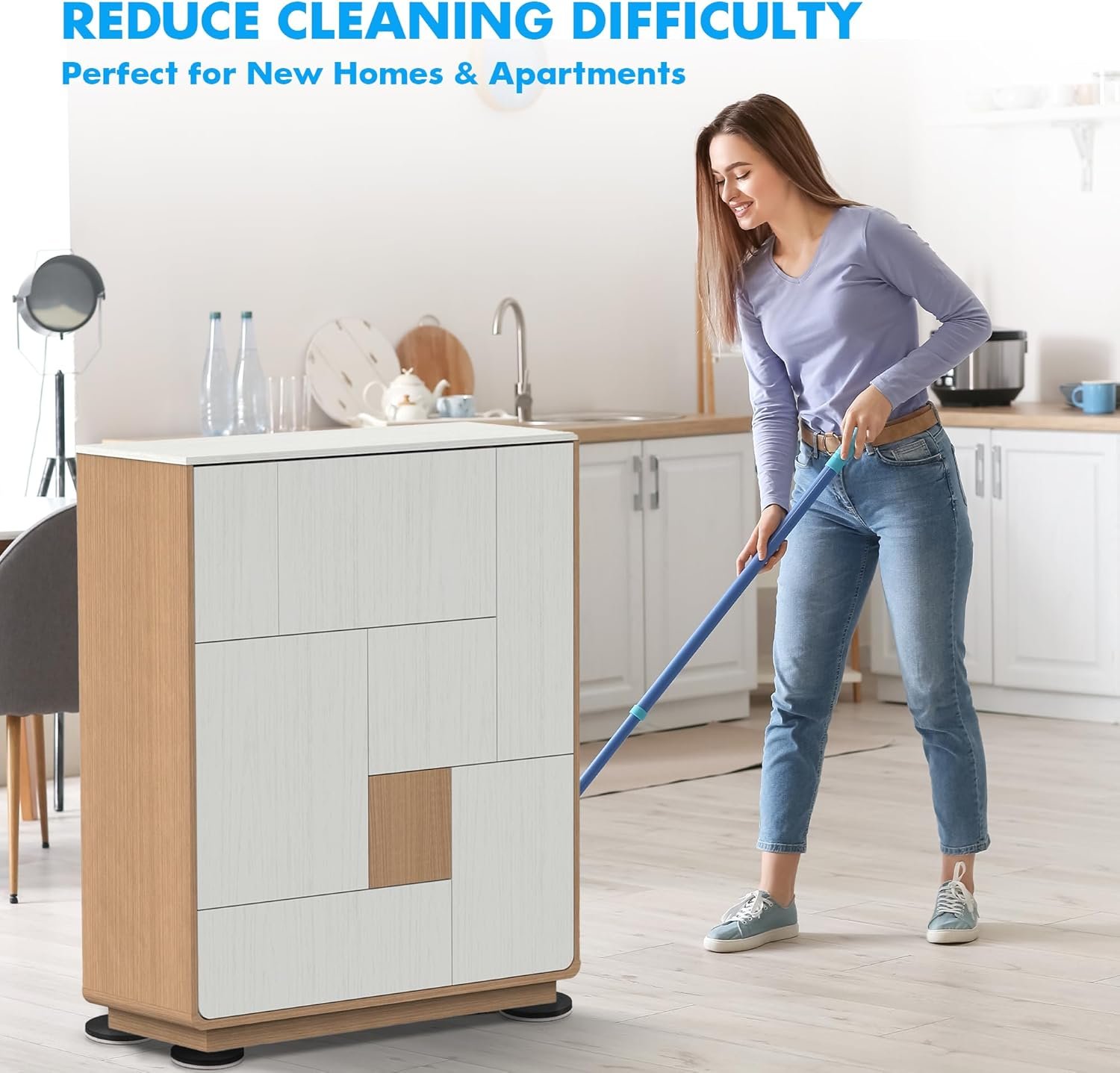 16件家具滑块 留学生公寓轻松滑动重床书桌 节省力气快速布置温馨学习角 硬木地毯通用可重复使用（8塑料8毛毡3.5寸）