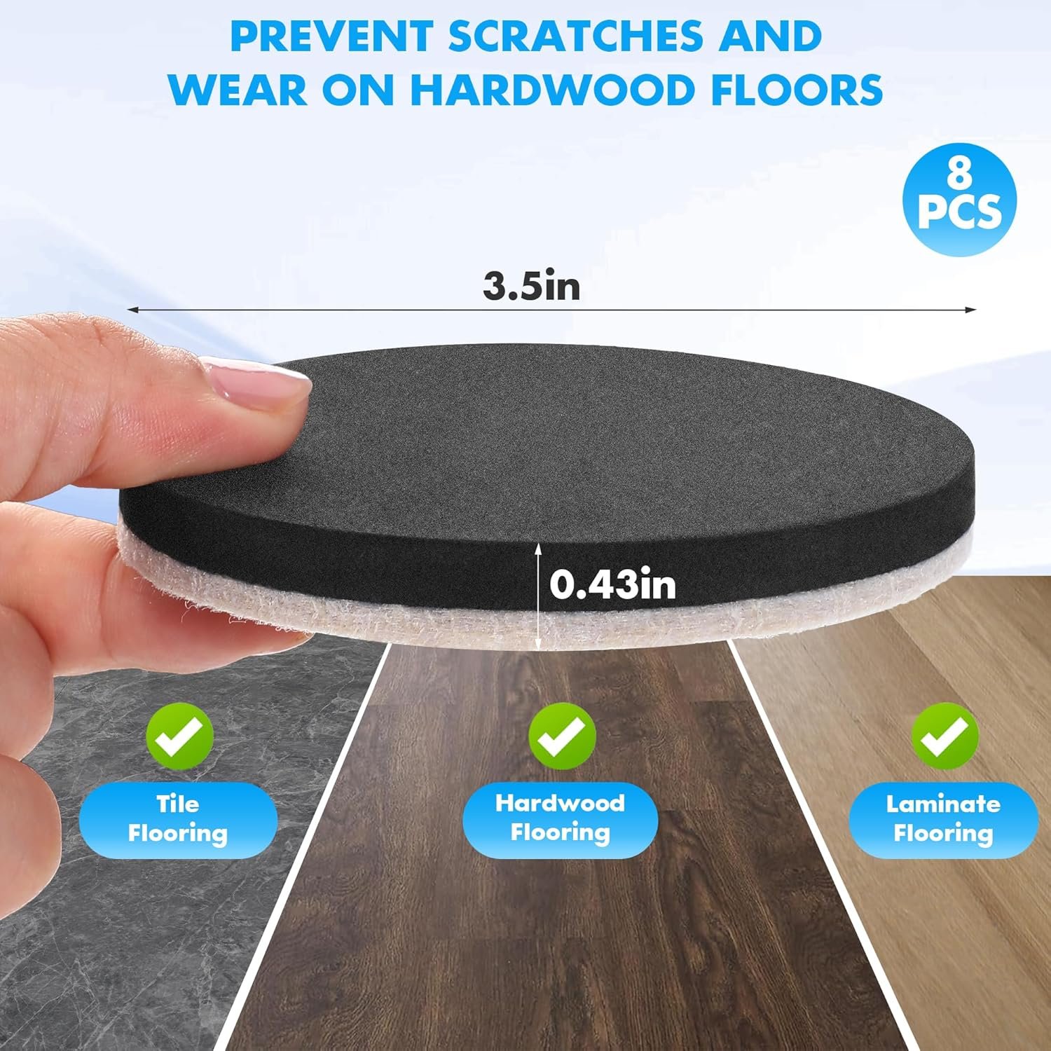 16件家具滑块 留学生公寓轻松滑动重床书桌 节省力气快速布置温馨学习角 硬木地毯通用可重复使用（8塑料8毛毡3.5寸）