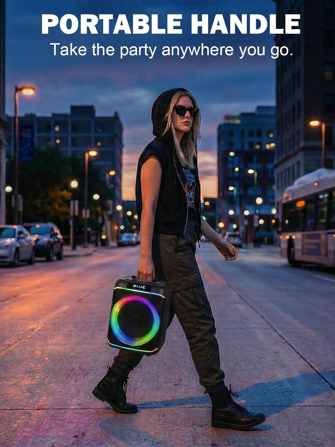 80W便携音箱 重低音RGB氛围灯 TWS双连EQ调节 留学生宿舍周末狂欢神器 户外家趴礼物(黑)