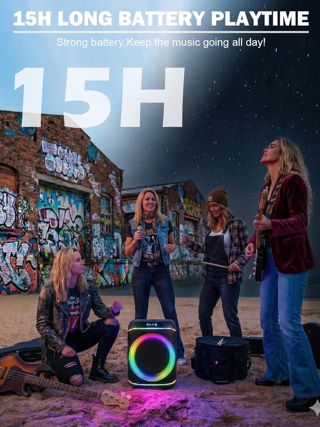 80W便携音箱 重低音RGB氛围灯 TWS双连EQ调节 留学生宿舍周末狂欢神器 户外家趴礼物(黑)