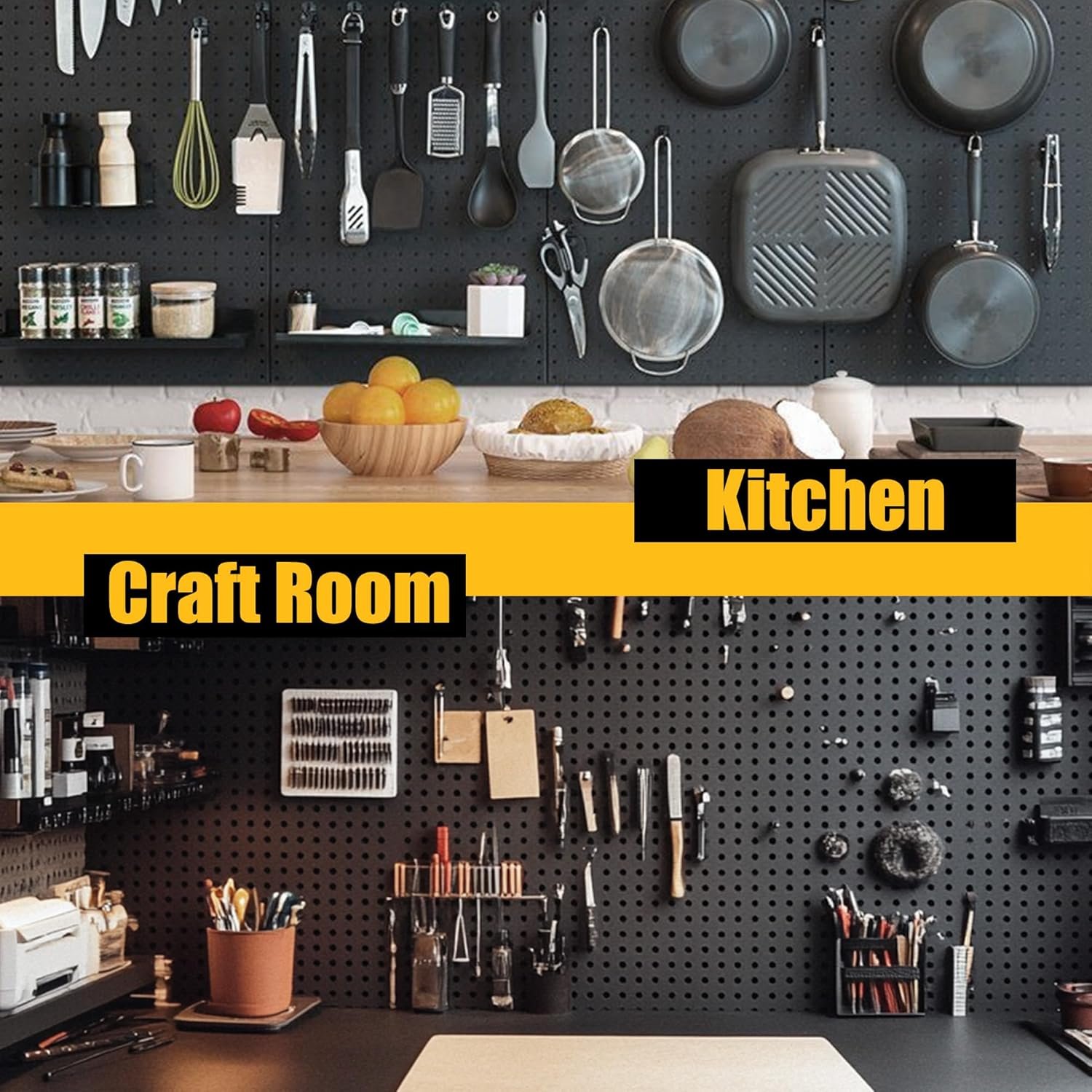 4件金属挂板50钩黑色墙储物板 留学生宿舍小空间工具厨具瞬间井然收纳