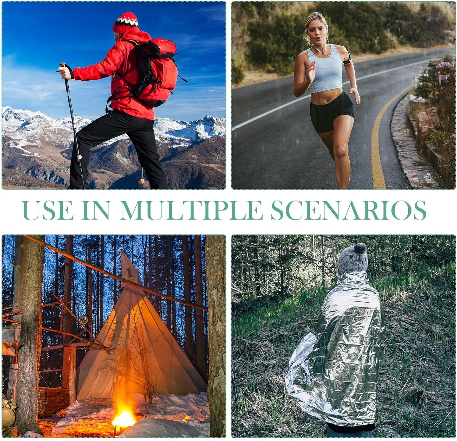 120片银色应急铝箔保暖毯 留学生海外寒冬徒步露营瞬间保暖生存套装