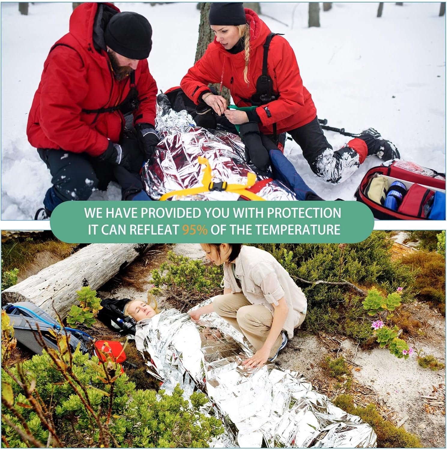 120片银色应急铝箔保暖毯 留学生海外寒冬徒步露营瞬间保暖生存套装