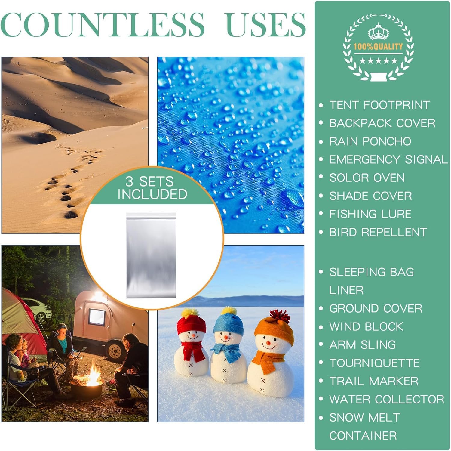 120片银色应急铝箔保暖毯 留学生海外寒冬徒步露营瞬间保暖生存套装