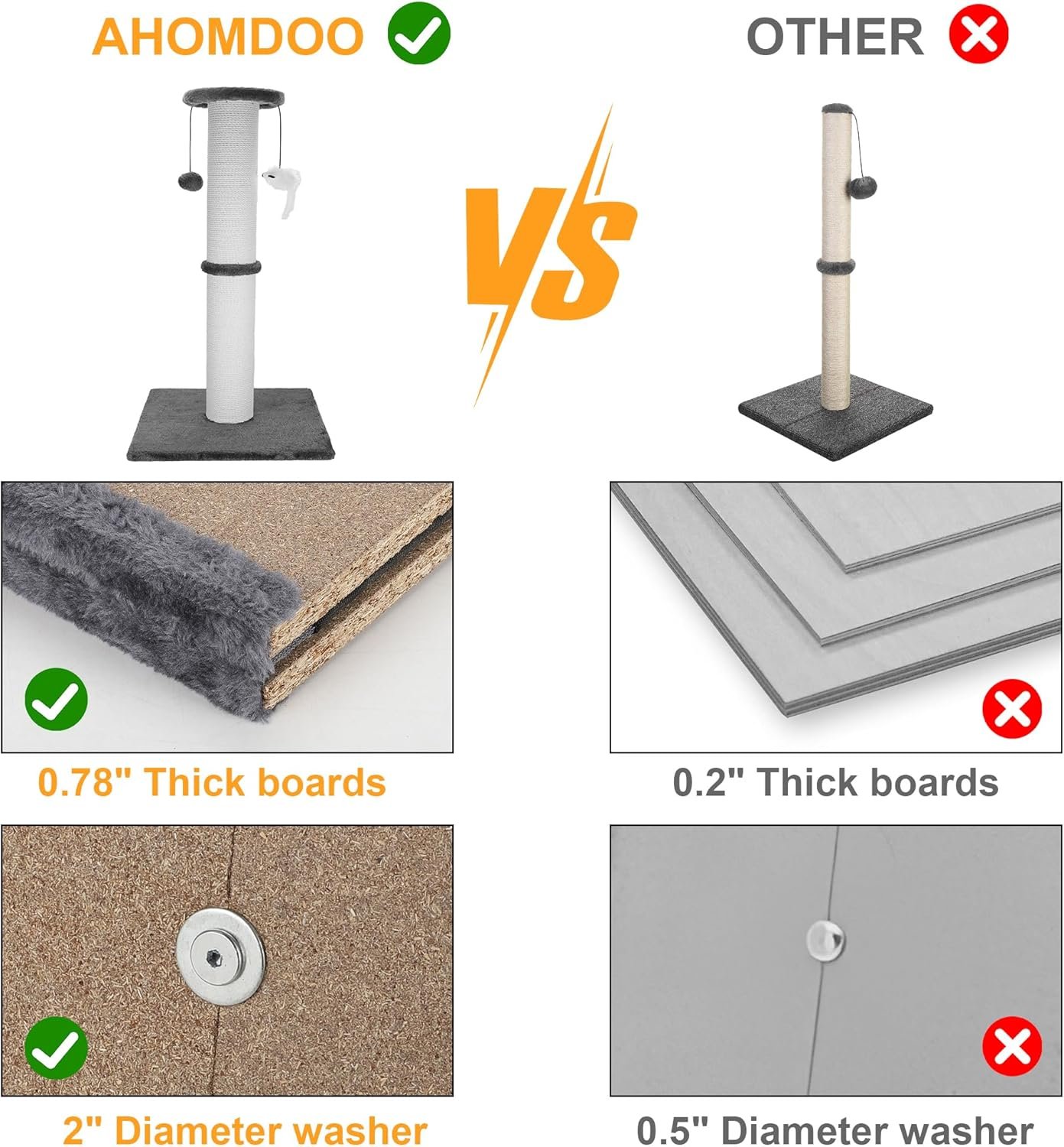 留学生小窝重型猫抓柱 34英寸厚棉绳缠绕带球鼠玩具 室内猫磨爪娱乐缓解独居孤独（灰）