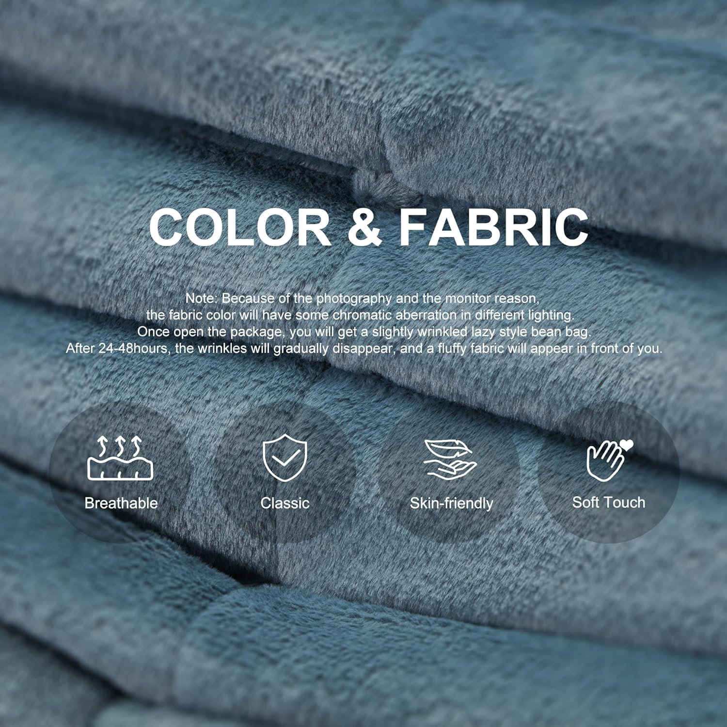 巨型记忆泡沫豆袋椅 留学生宿舍瘫坐解压懒人沙发 蓝灰绒毛填充单人 公寓卧室私人放松堡垒