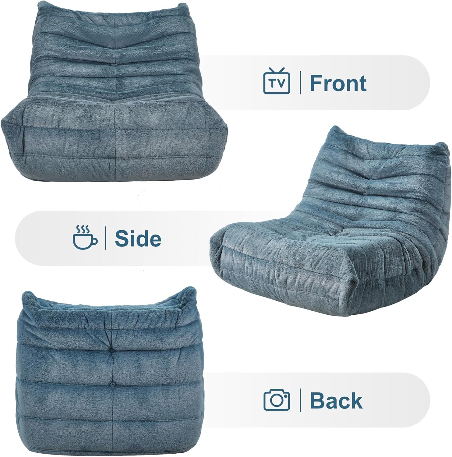 巨型记忆泡沫豆袋椅 留学生宿舍瘫坐解压懒人沙发 蓝灰绒毛填充单人 公寓卧室私人放松堡垒