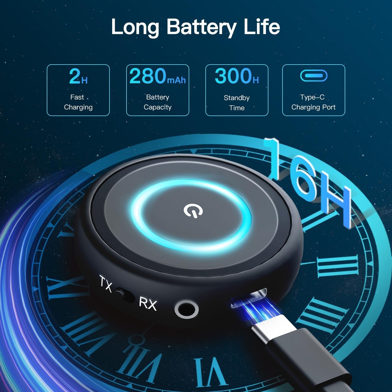 蓝牙5.3 2合1无线发射接收器 留学生宿舍老电视无线投音到蓝牙耳机 3.5mm AUX RCA 双连低延迟16H