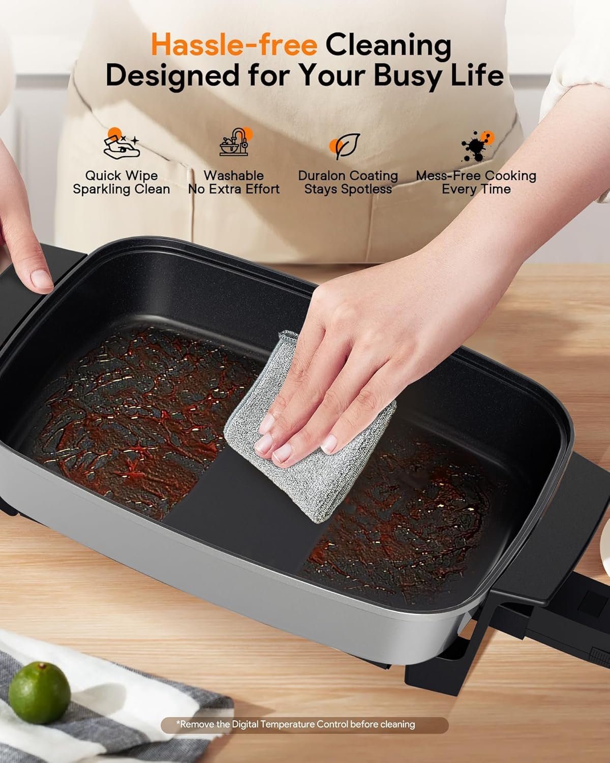 7L家庭数字电动平底锅 留学生公寓一锅炒家常菜 玻璃盖精准100-425°F温控无PFAS不粘便携热板